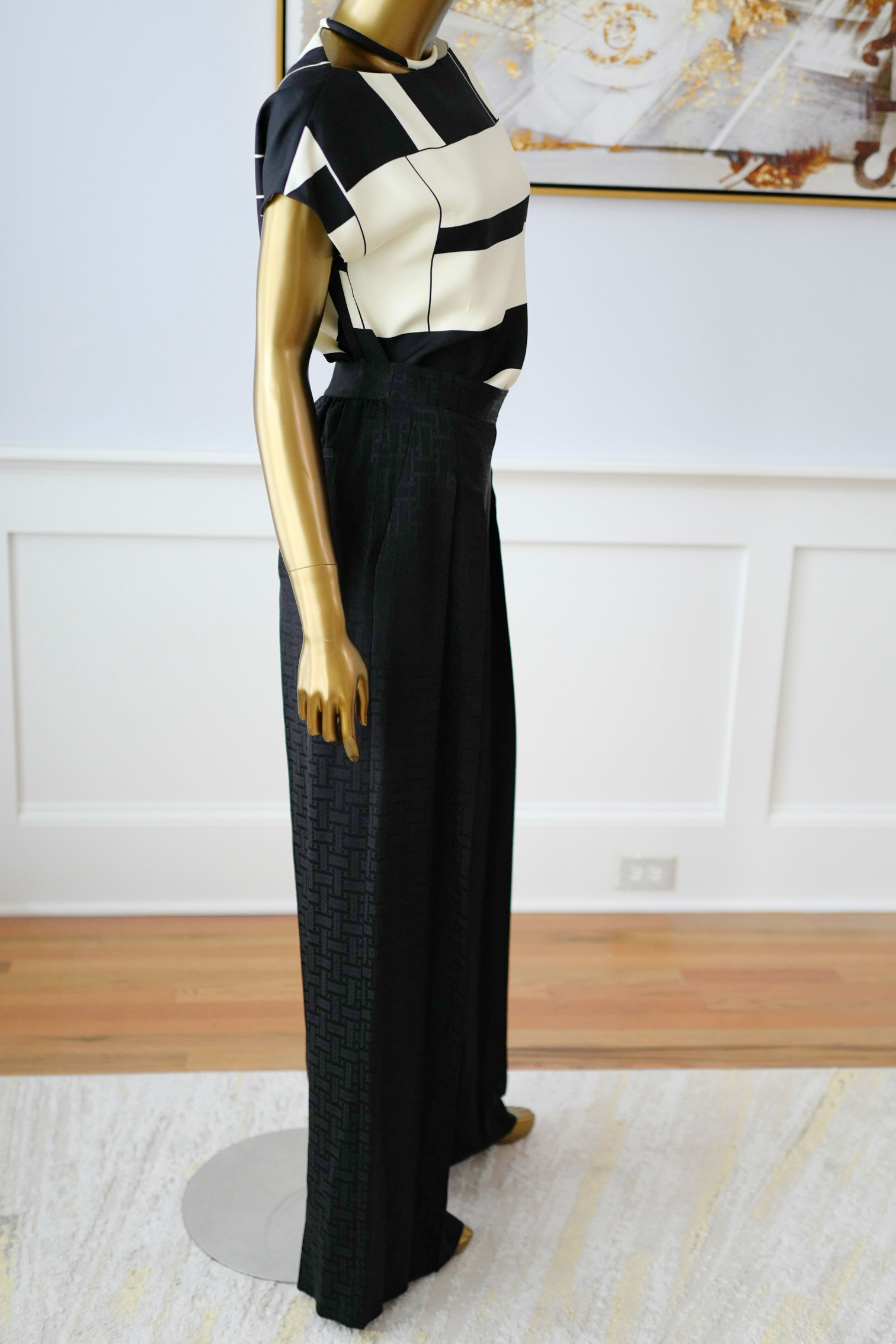 New Hermès Mosaique Wide-Leg Pants Noir Black Size 36