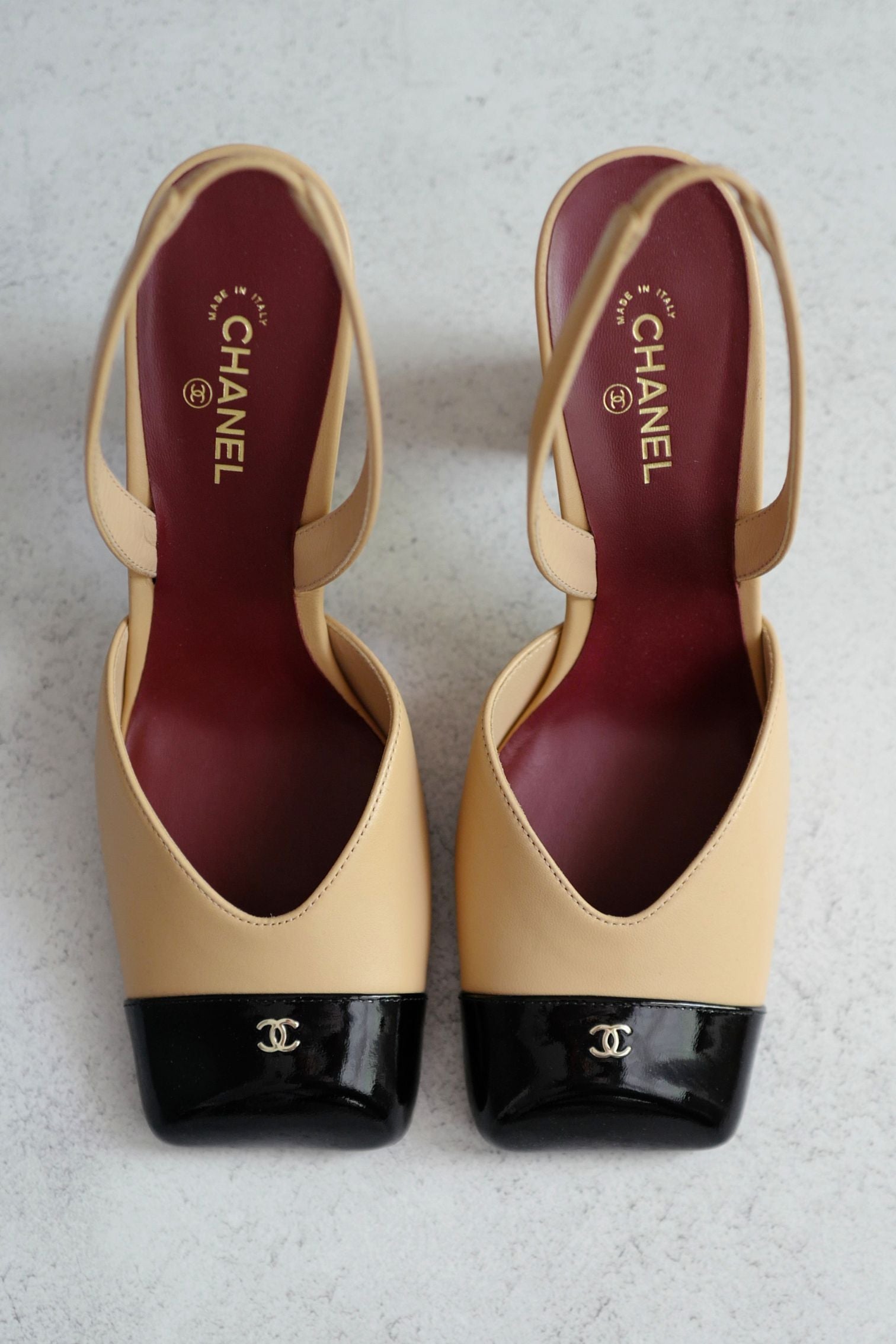 Chanel 26s Slingbacks Matthieu Blazy's Beige Black Lambskin Calfskin Size 38