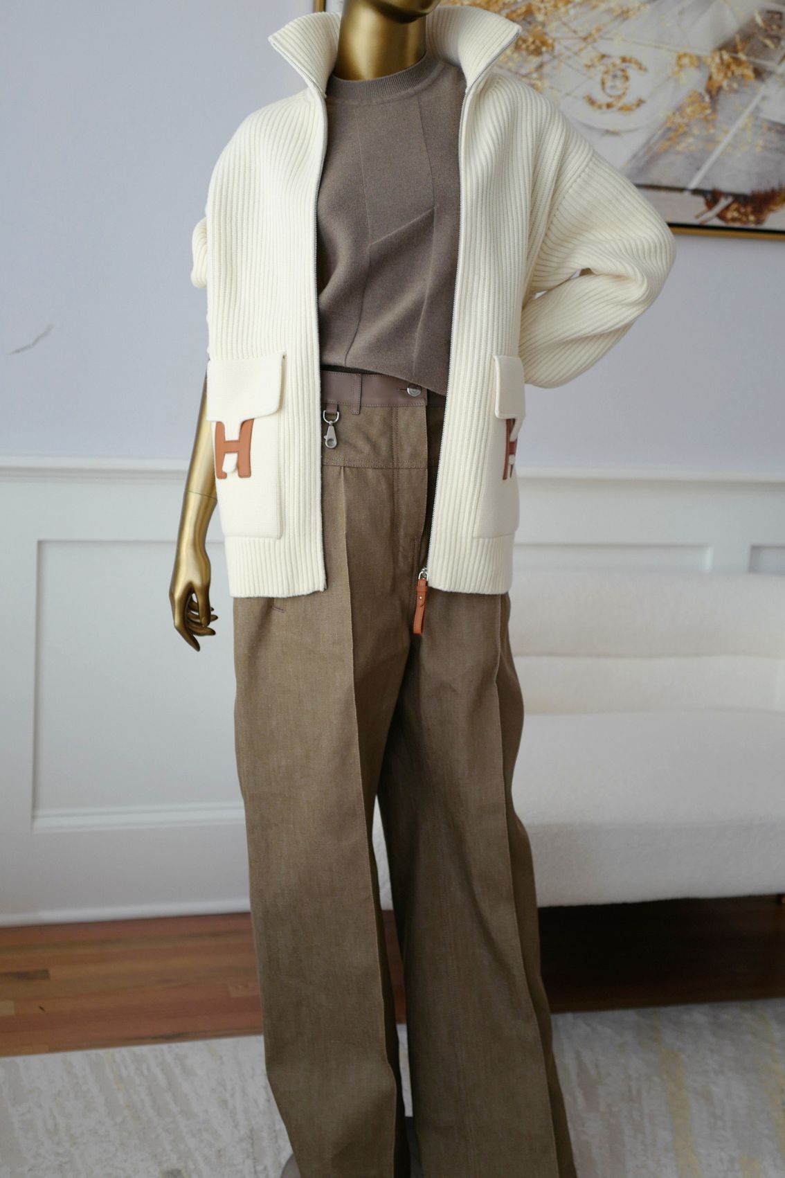 Hermès Blousson Cardigan Blanc Naturel Wool Knit Size 38