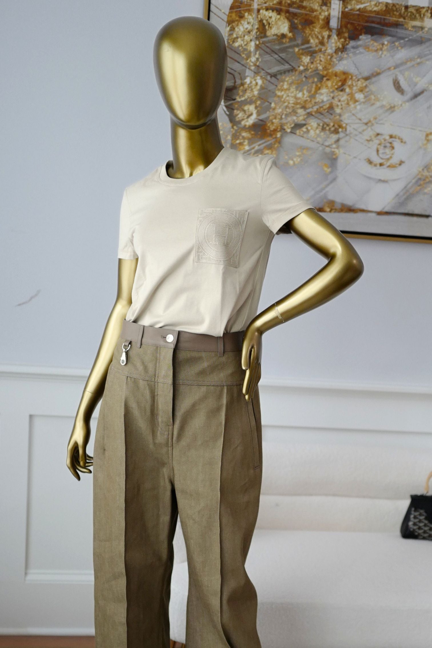 Hermès Embroidered Pocket T-shirt Beige Pierre D'Istrie Cotton Size 34