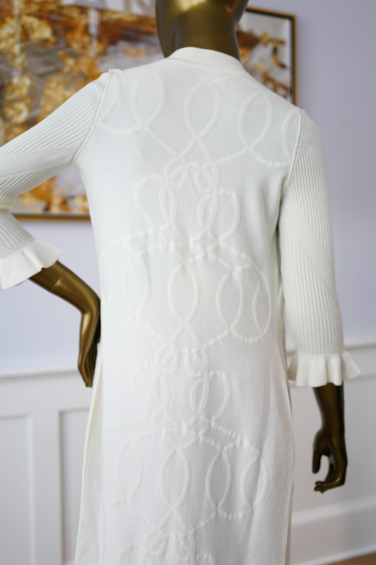 New Hermès Palefroi Remix Light Half-Length Sleeve Long Cardigan Blanc Naturel Size 34