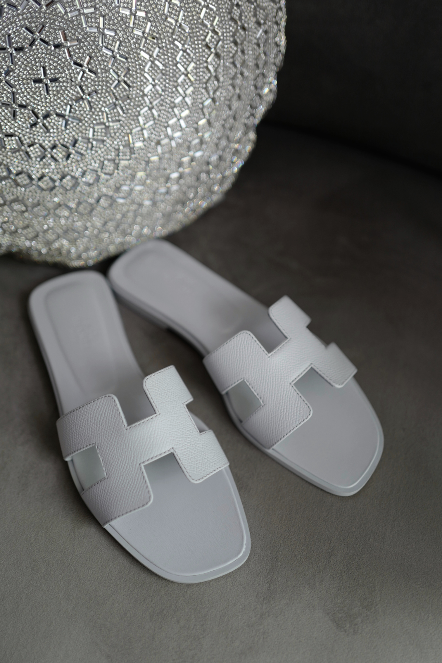 Brand New Hermès Oran Sandals in Blue Glacier Epsom Leather Size 38
