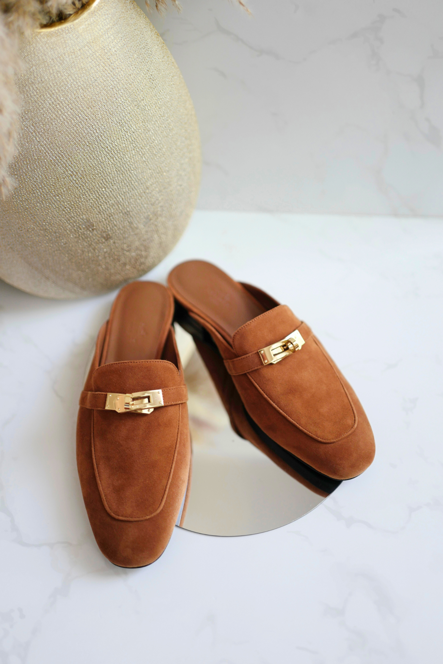 BNIB Hermès OZ Mule Velvet Goatskin Brun Amourette With Gold Hardware Size 39