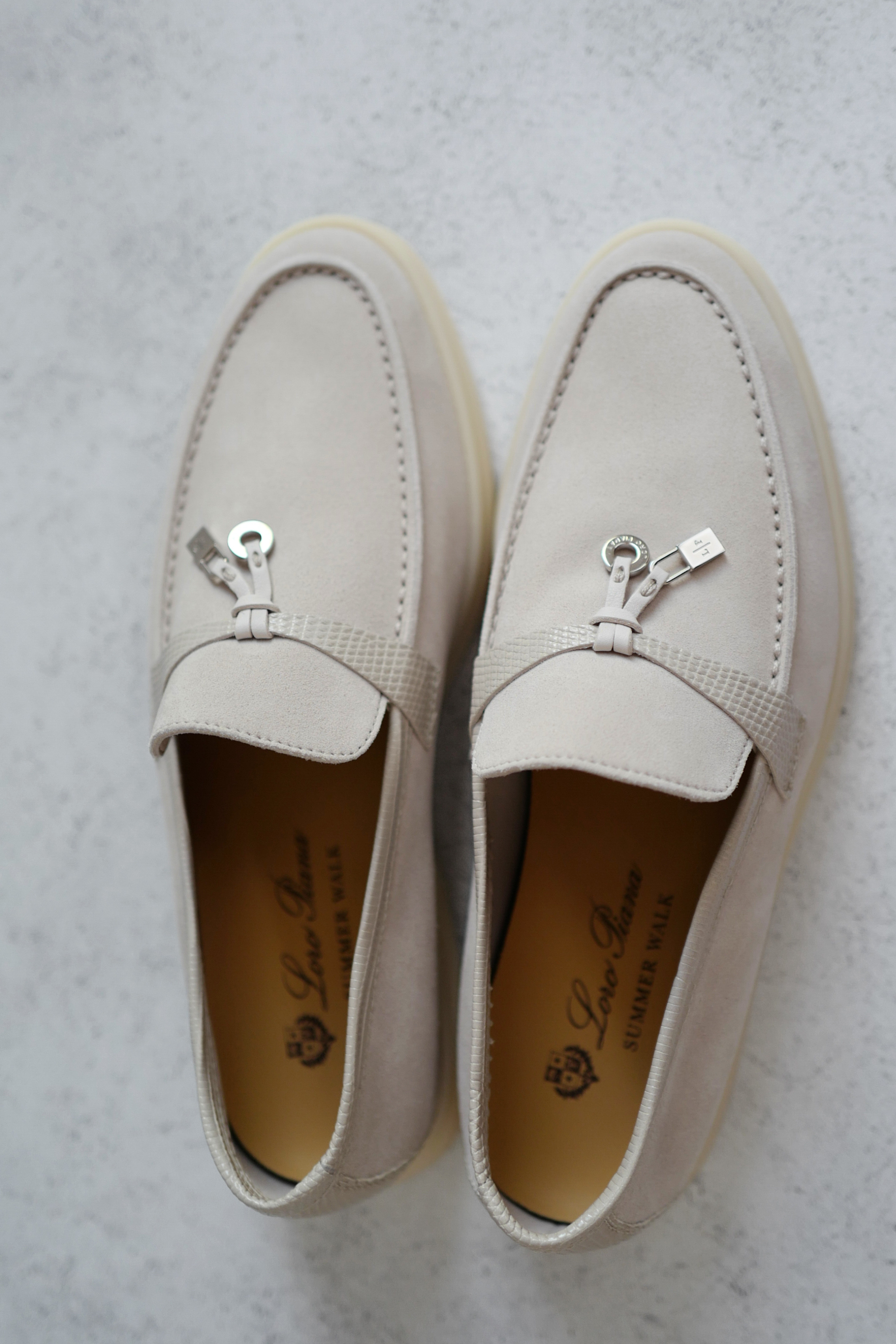 Loro Piana Pearl Walk Infinito Lizard Loafers Pearl Beige My Charms Size 36.5