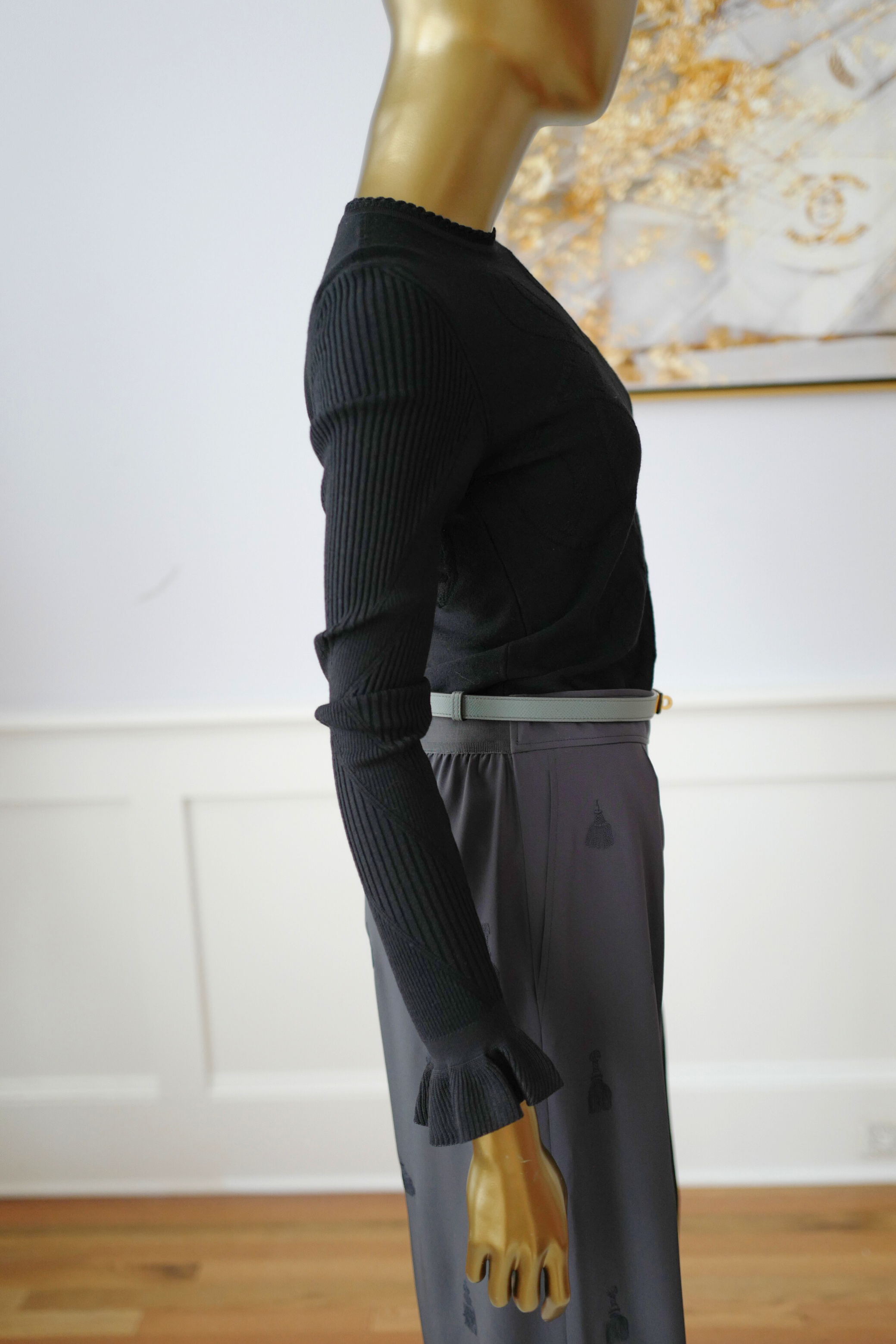 NEW Hermès “Palefroi Remix” Light Knit Long Sleeve Sweater Noir Black Size 36