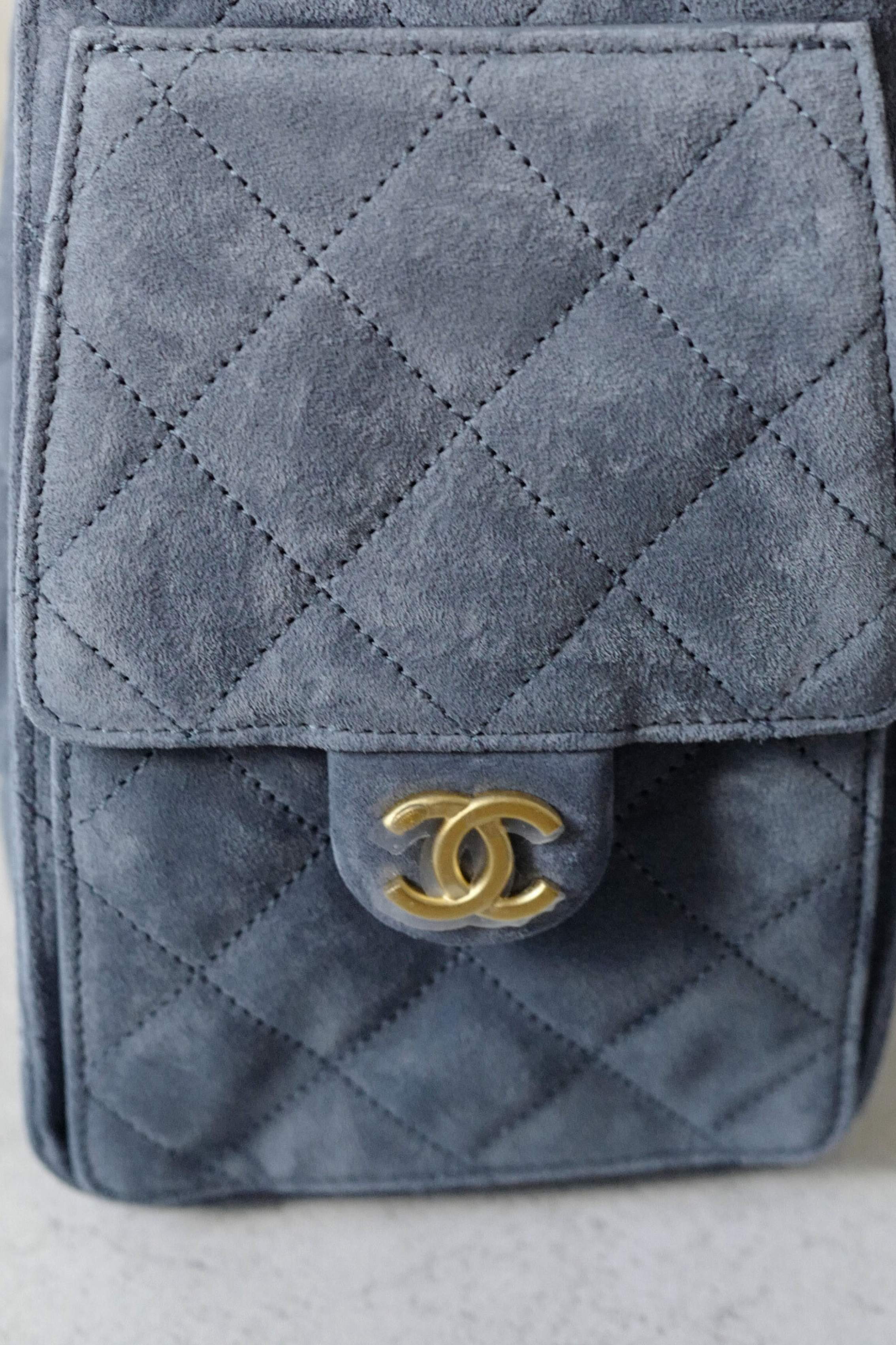 BNIB Chanel Hobo Bag 25K Blue Suede Quilted Gold Chain CC Logo