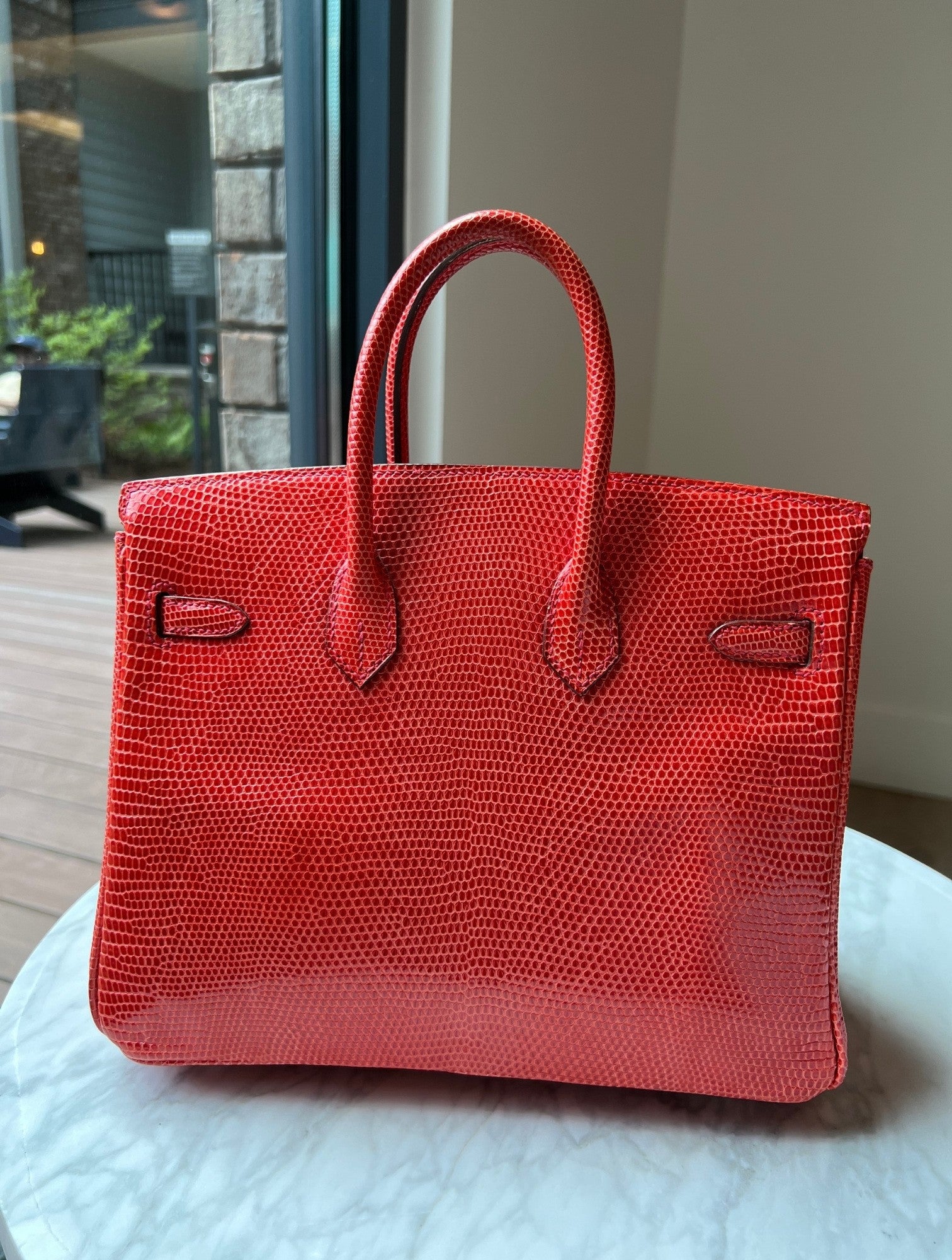 Hermes Birkin 25 Lizard In Bougainvillea Red With Palladium HW