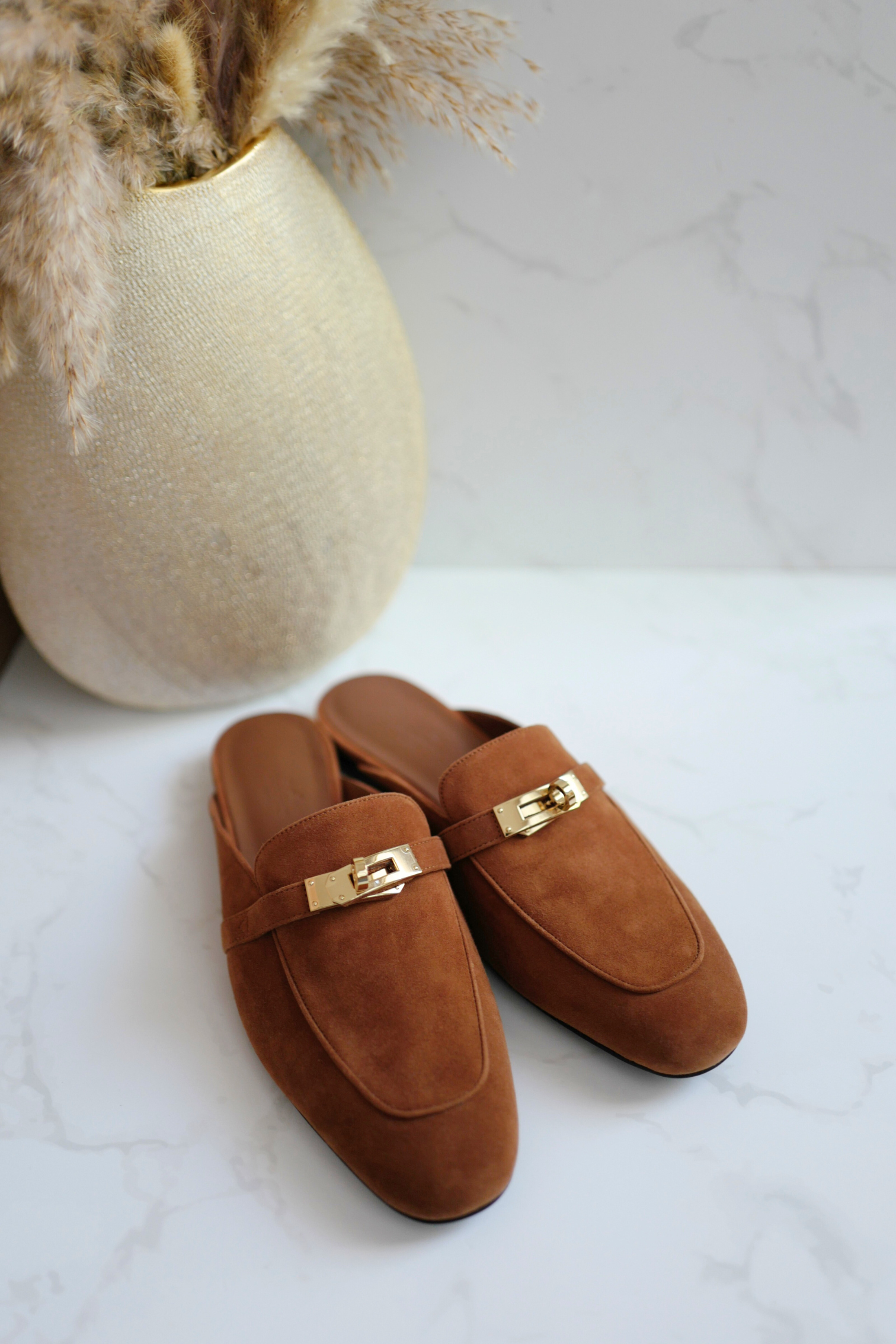BNIB Hermès OZ Mule Velvet Goatskin Brun Amourette With Gold Hardware Size 39