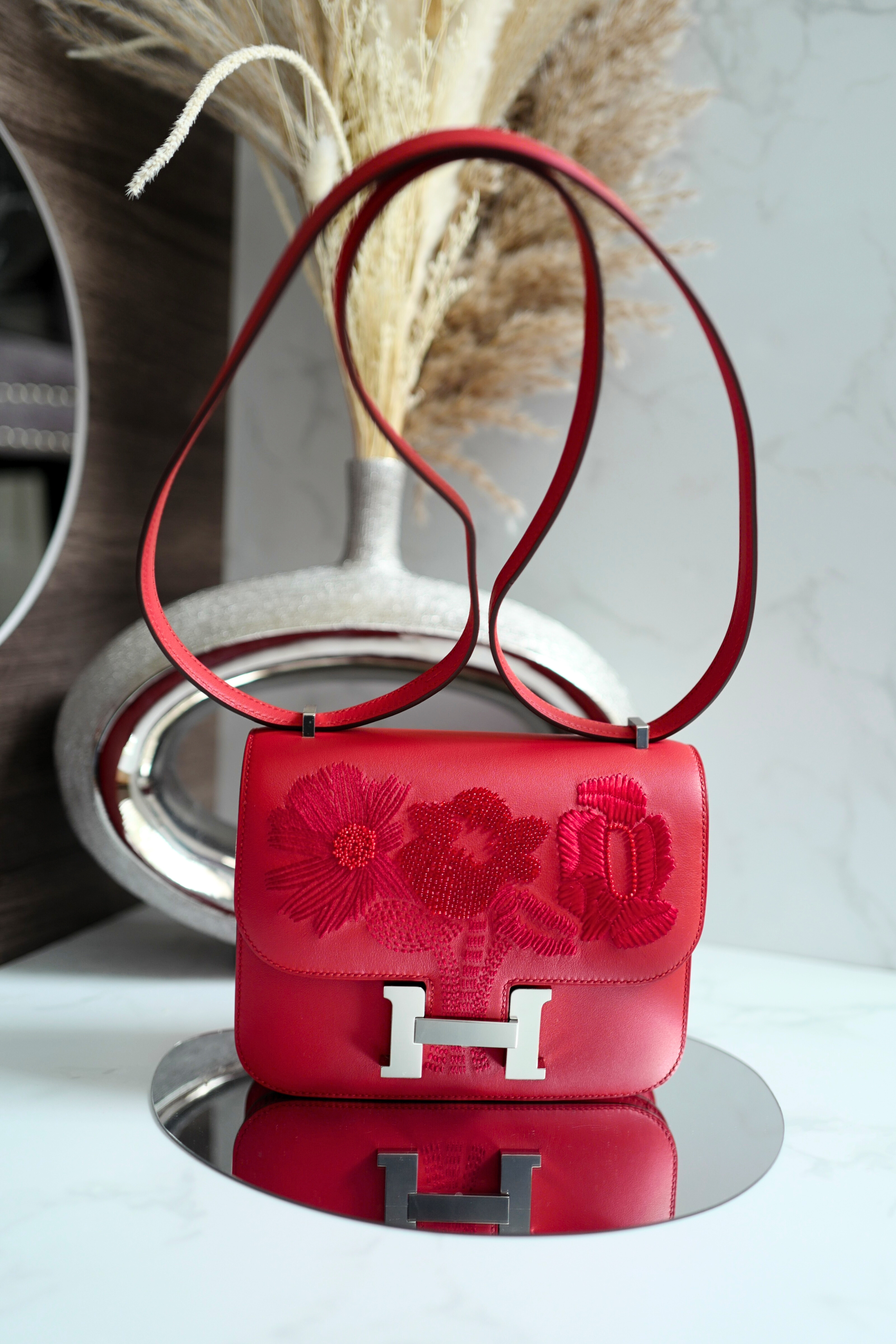 BNIB Hermes Mini Constance 18 Mirror Dancing Flowers Rouge Coeur with Palladium HW 2025