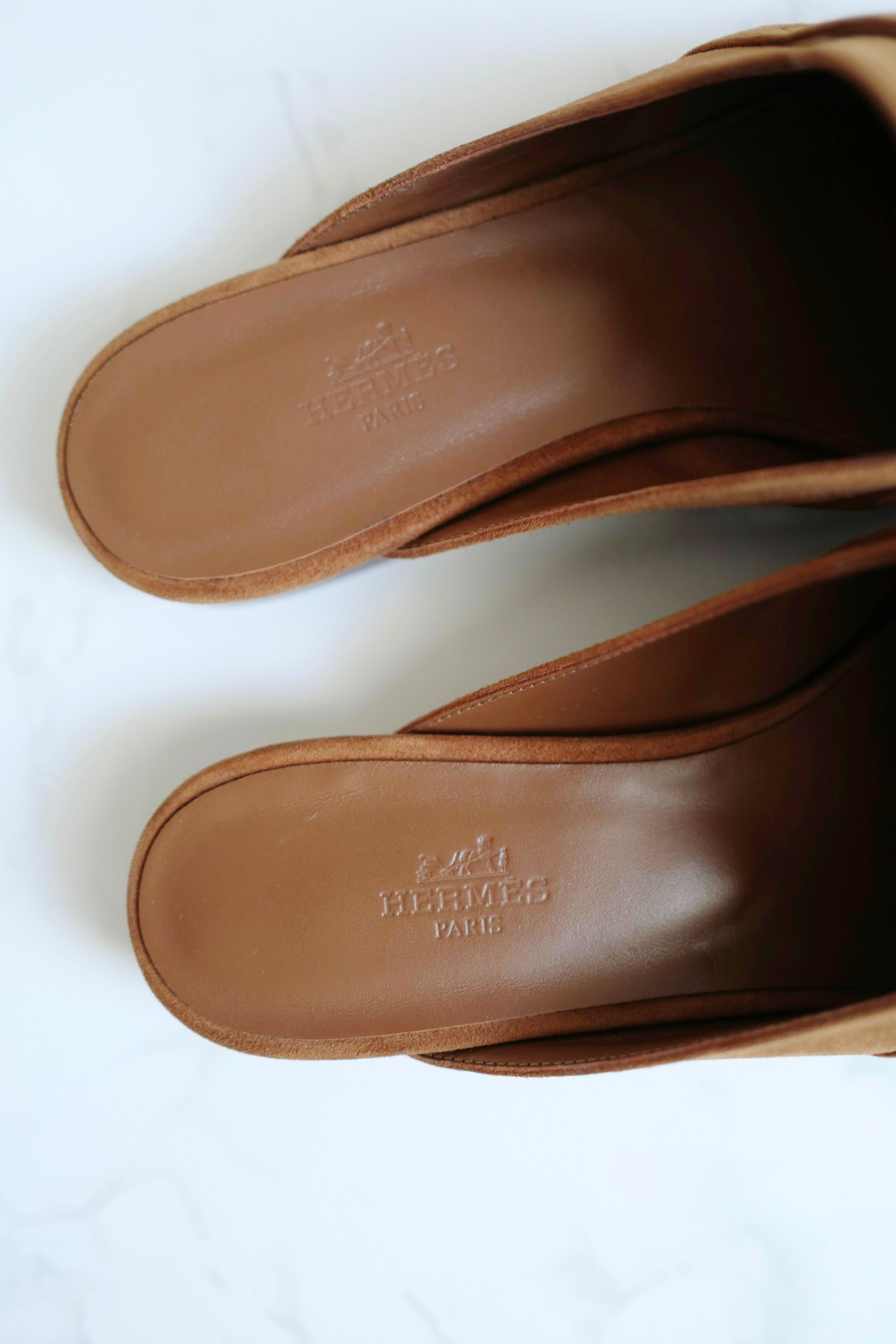 BNIB Hermès OZ Mule Velvet Goatskin Brun Amourette With Gold Hardware Size 39