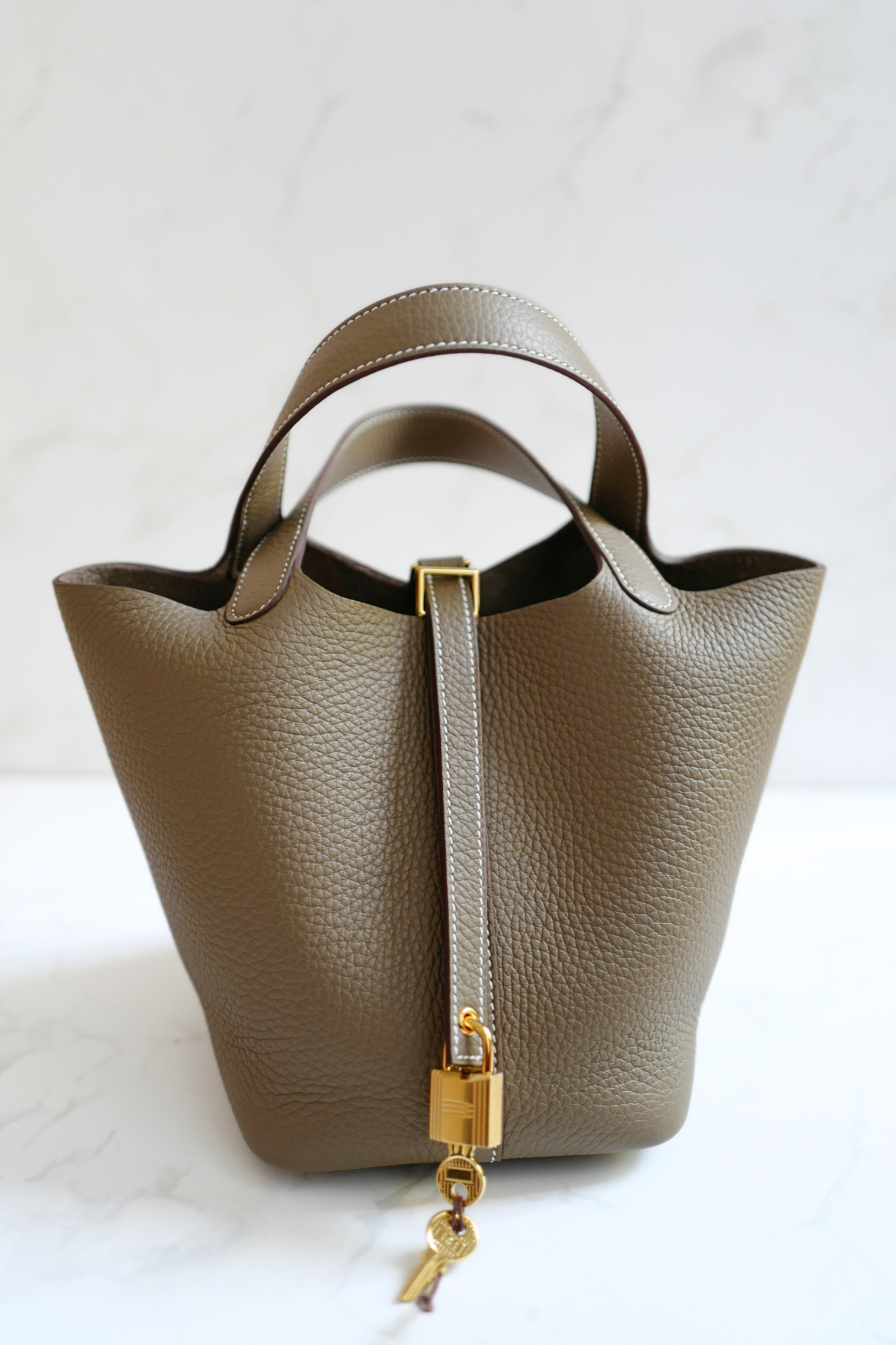 BNIB Hermes Picotin 18 Etoupe Clemence Leather with Gold Hardware