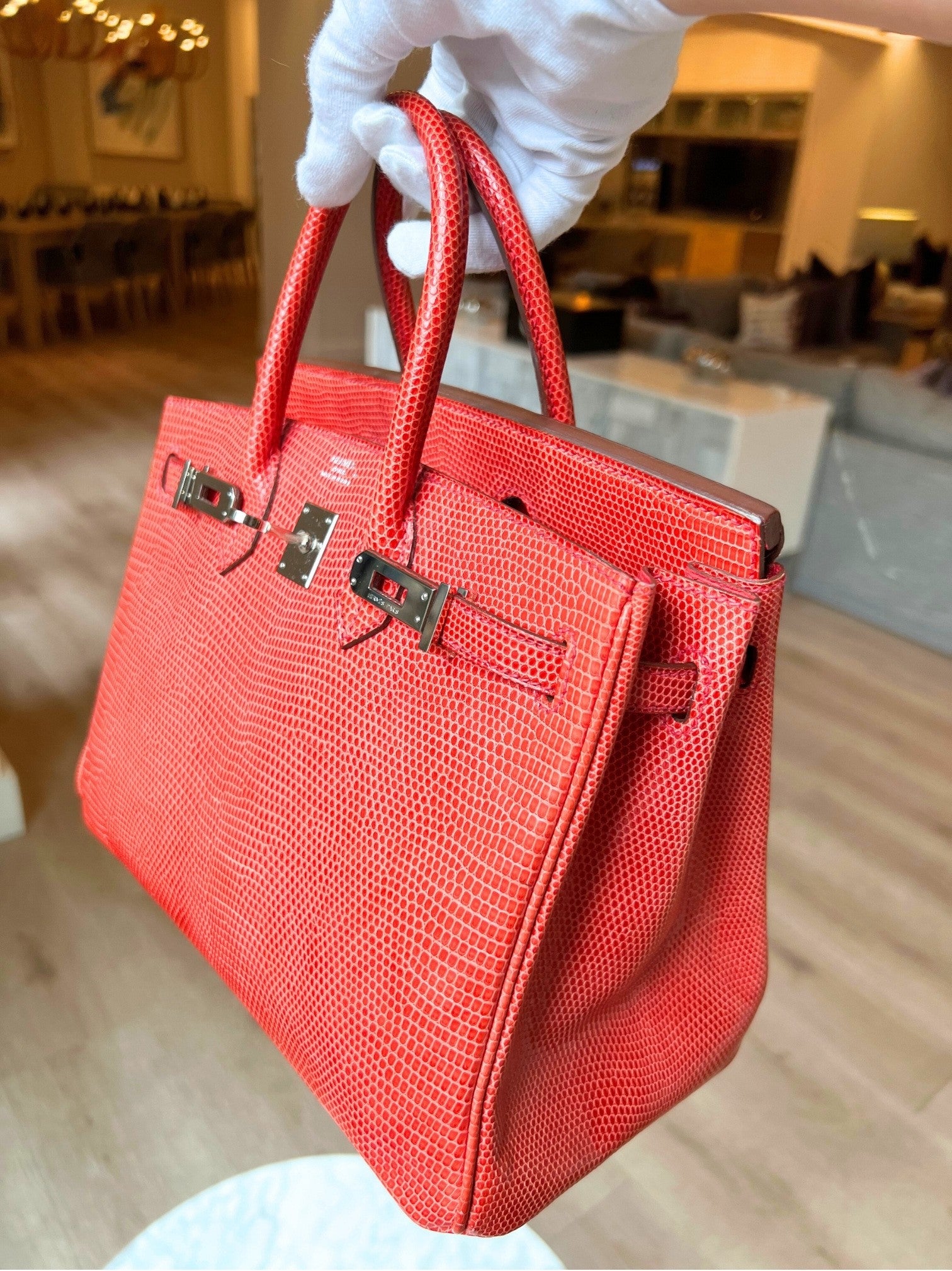 Hermes Birkin 25 Lizard In Bougainvillea Red With Palladium HW