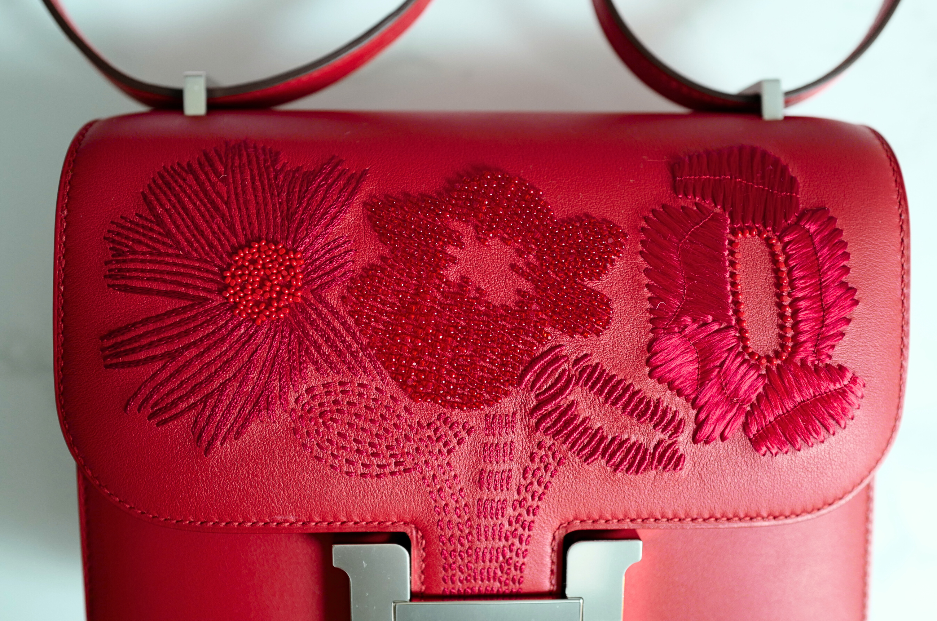 BNIB Hermes Mini Constance 18 Mirror Dancing Flowers Rouge Coeur with Palladium HW 2025