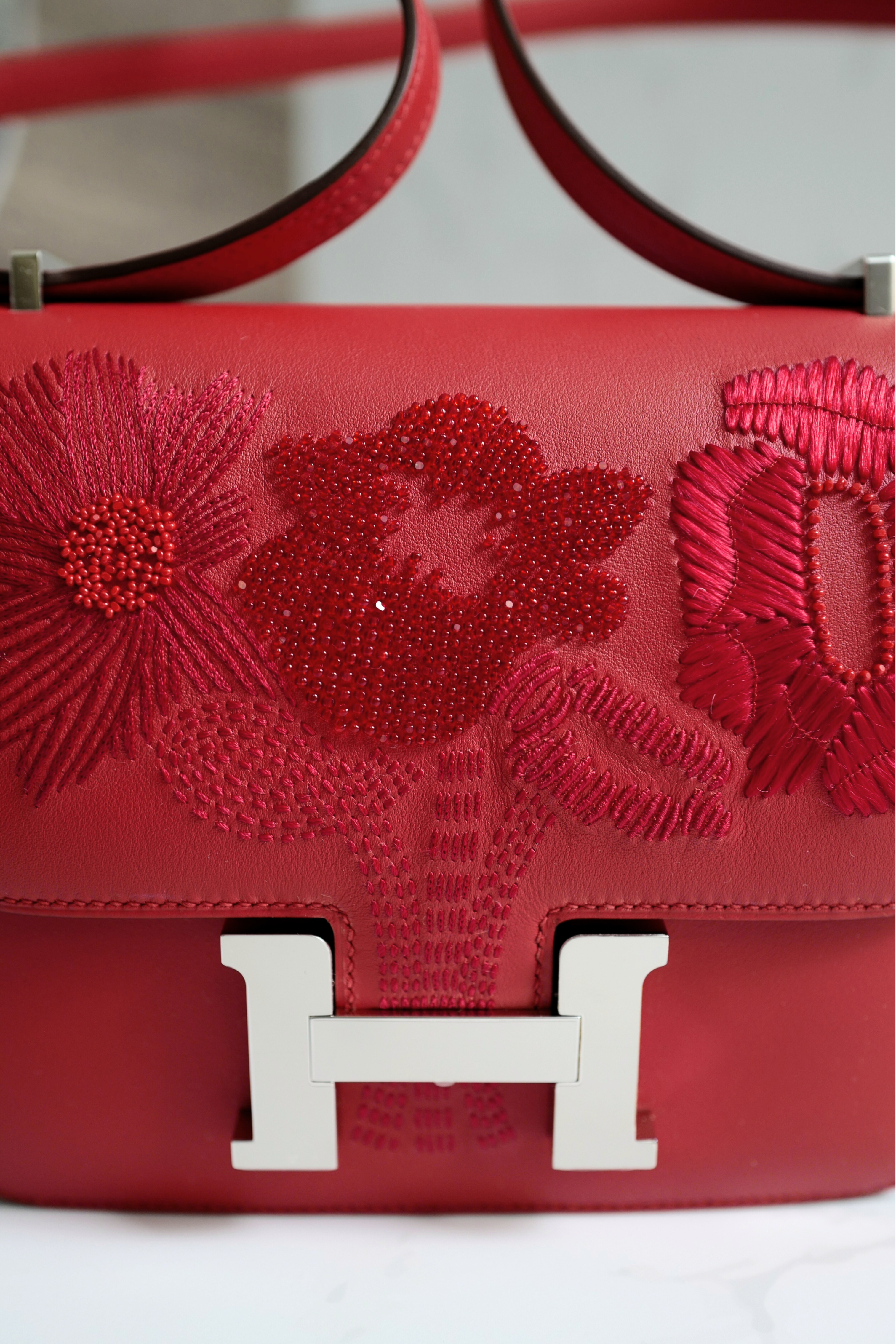 BNIB Hermes Mini Constance 18 Mirror Dancing Flowers Rouge Coeur with Palladium HW 2025