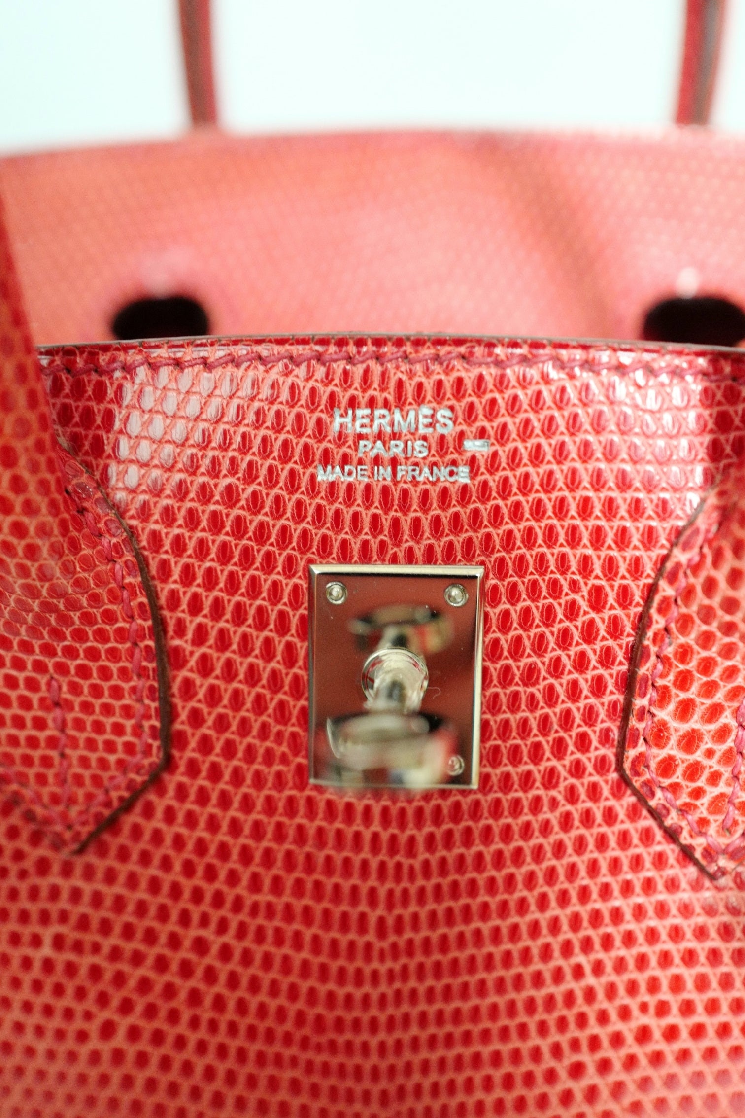 Hermes Birkin 25 Lizard In Bougainvillea Red With Palladium HW