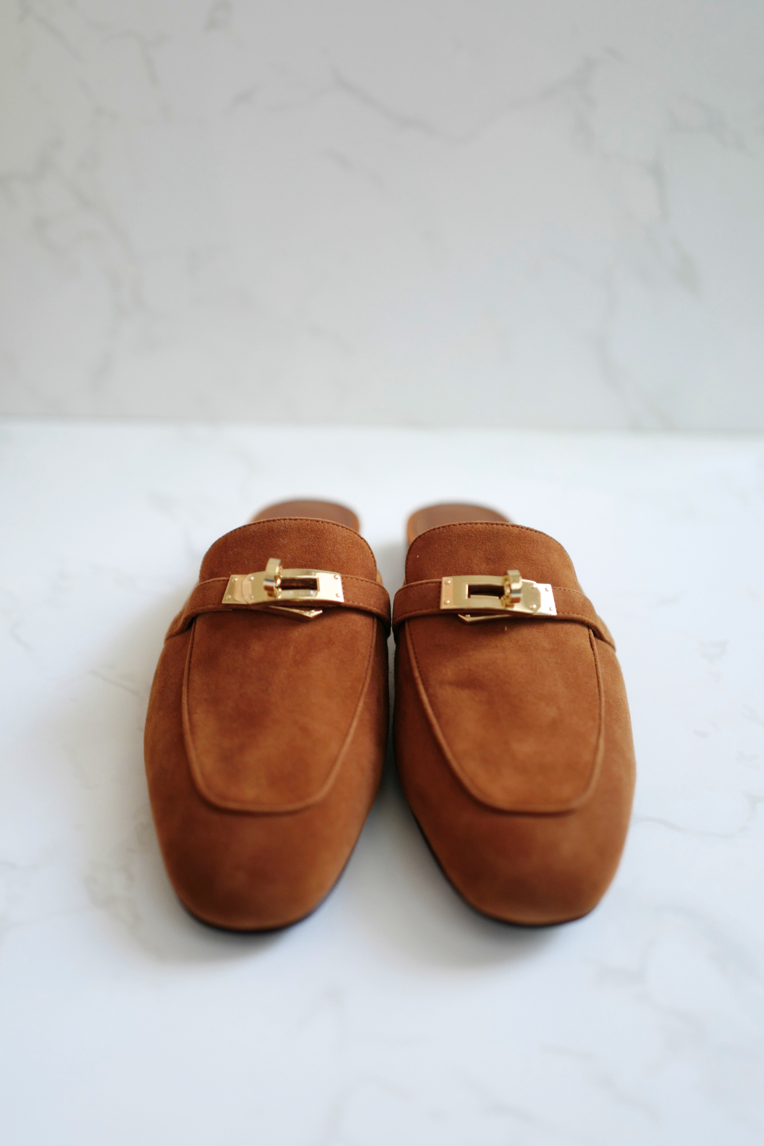 BNIB Hermès OZ Mule Velvet Goatskin Brun Amourette With Gold Hardware Size 39