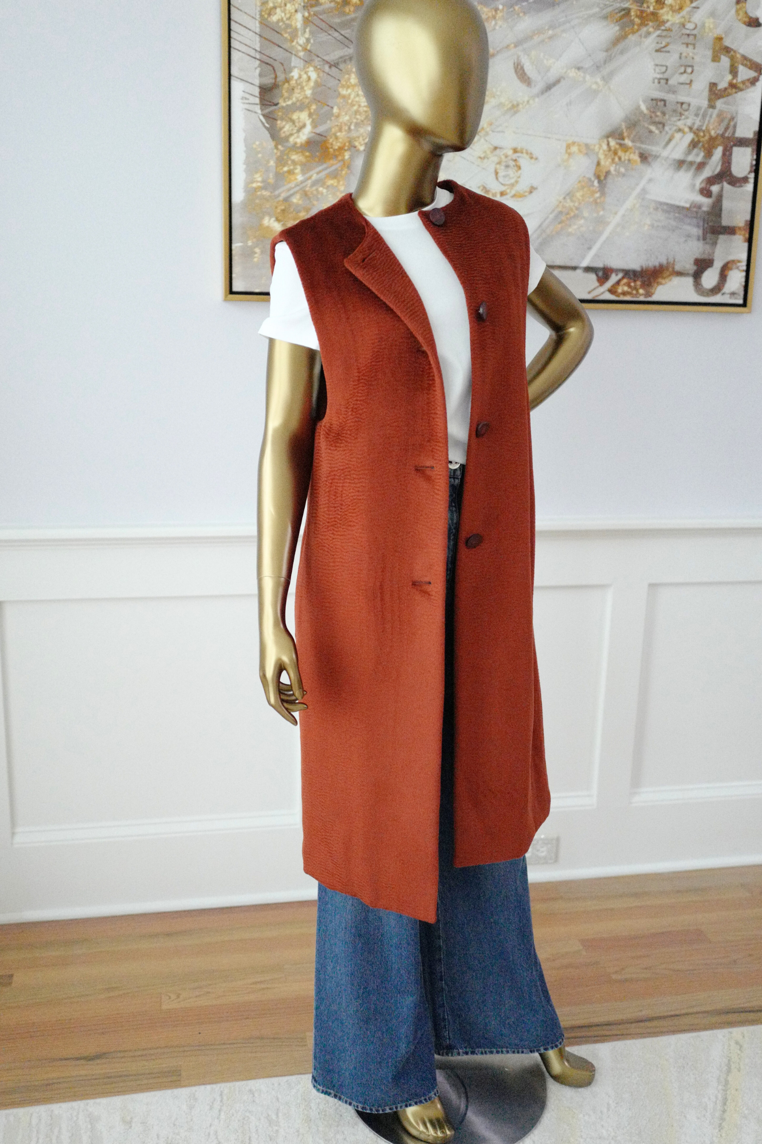 Hermes Gilet Long Vest LZ Rouge De Falun Size 36 NEW $5K Retail