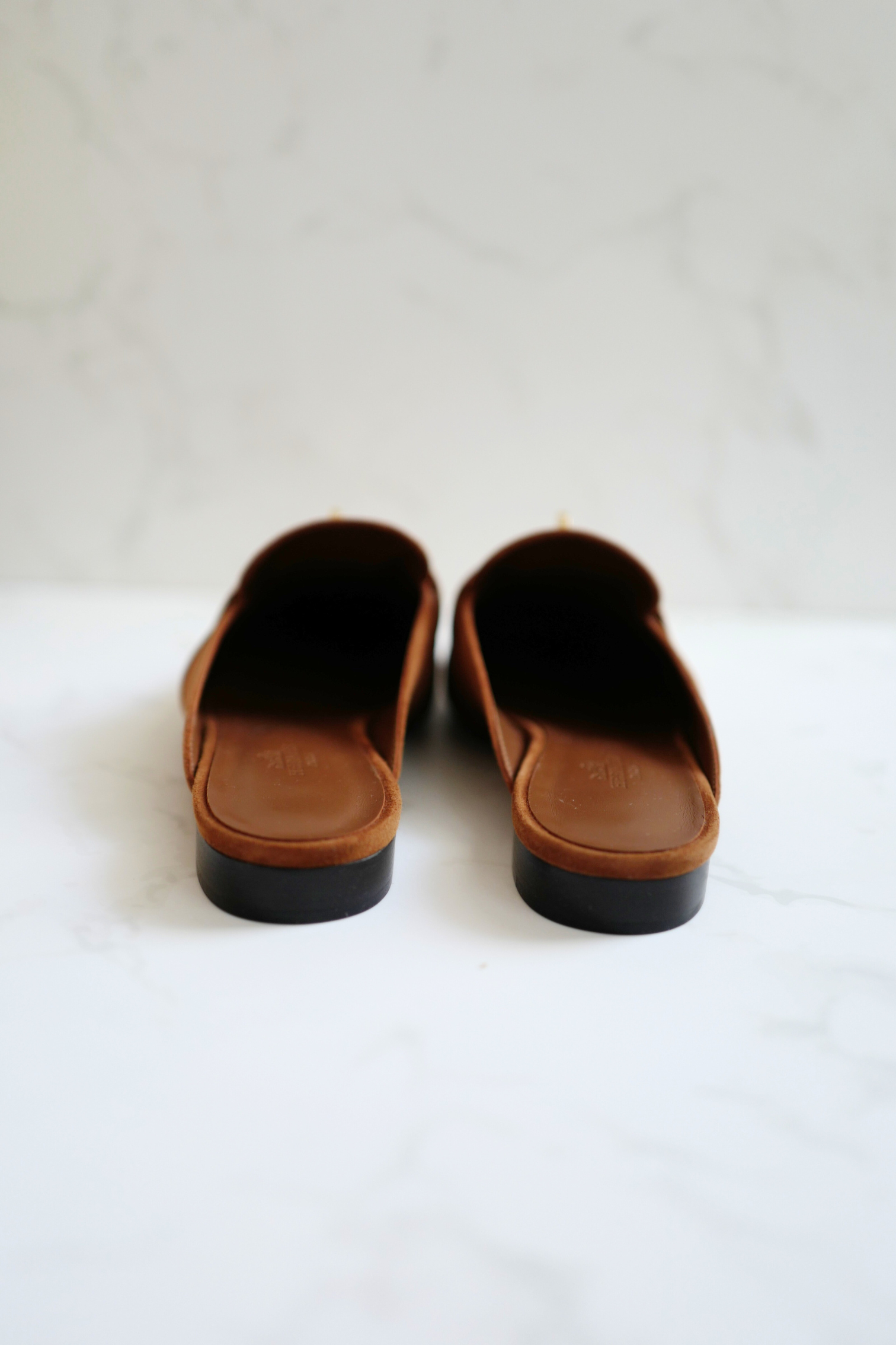 BNIB Hermès OZ Mule Velvet Goatskin Brun Amourette With Gold Hardware Size 39