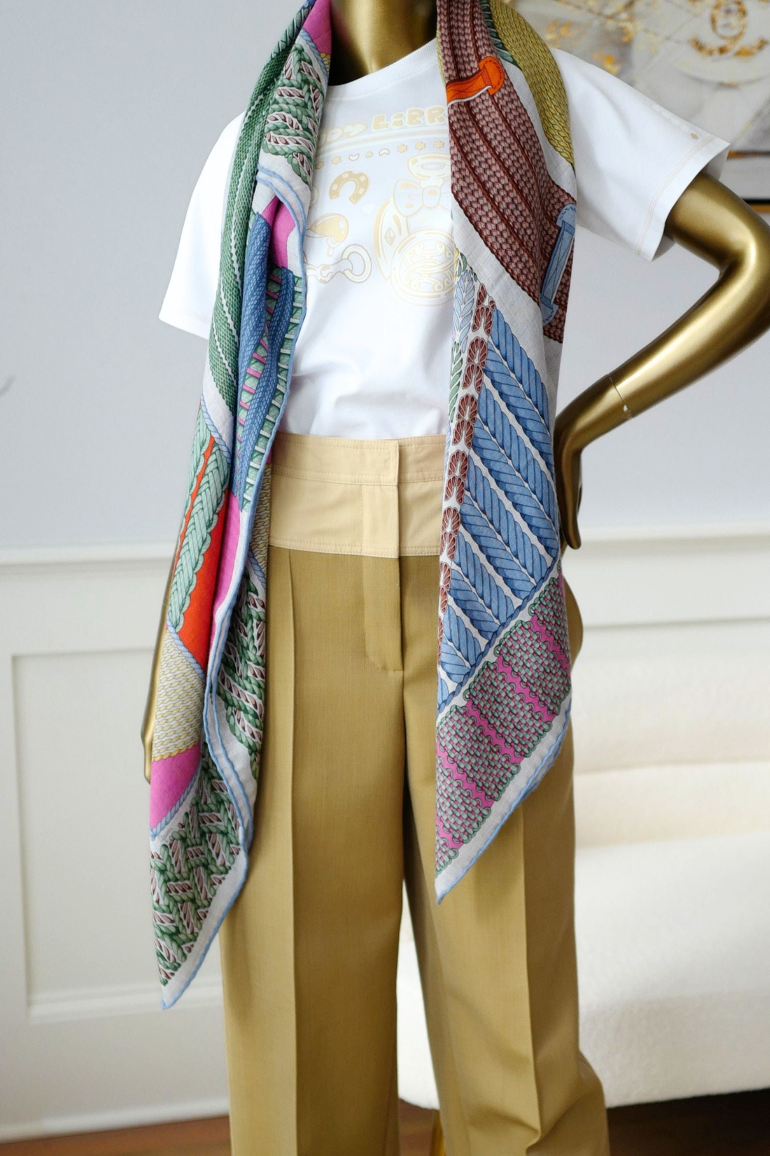 Hermès Dressage Tressage Shawl 140 Bleu Ciel/Rose Rouge Cashmere Silk