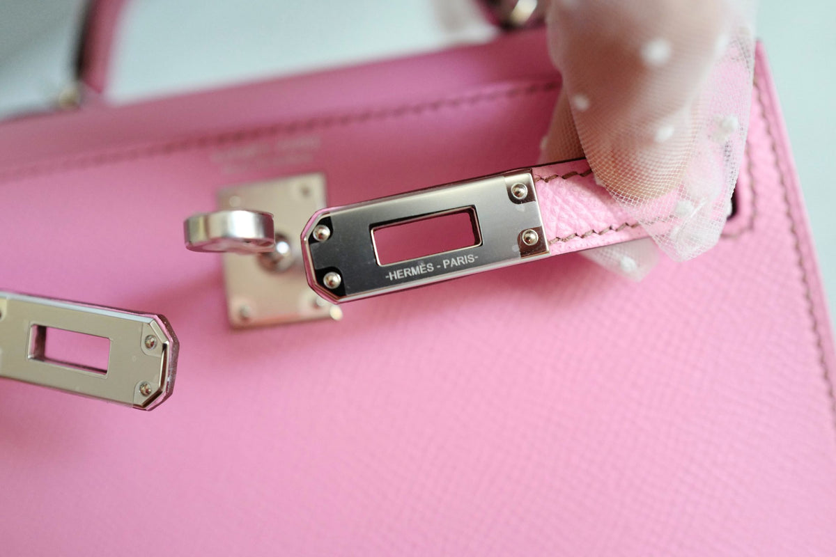 Hermes Mini Kelly 5P Bubblegum Pink Epsom Leather Palladium Hardware
