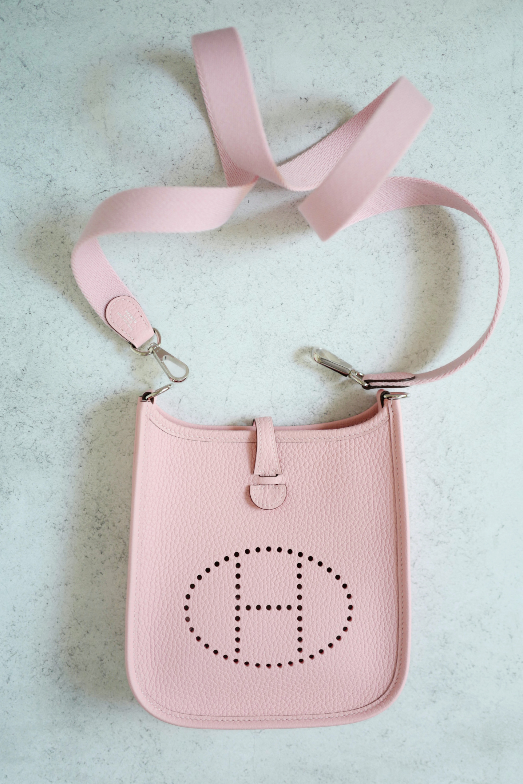 BNIB Hermès Mini Evelyne Bag Rose Sakura Clemence Leather Palladium Hardware