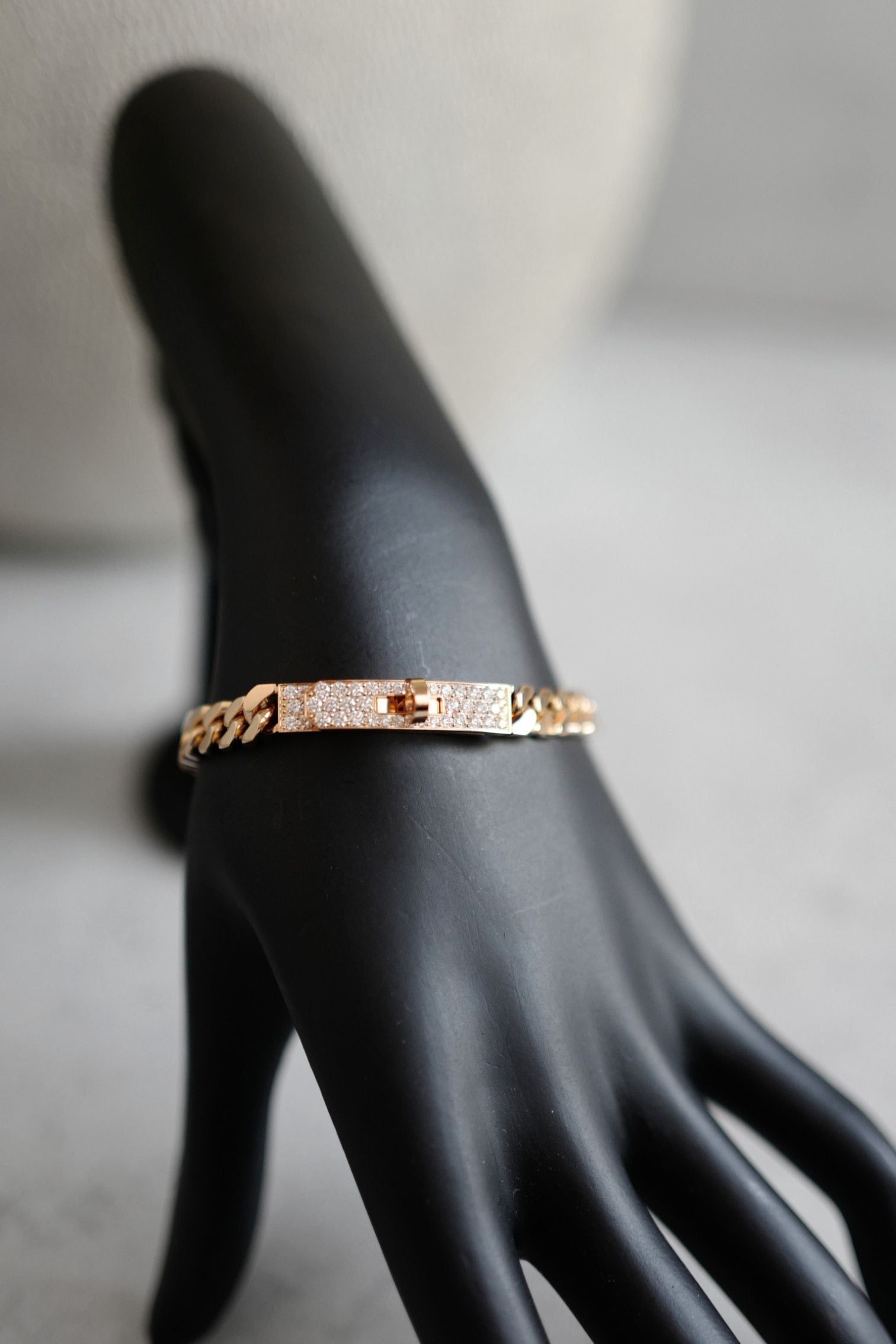 NEW Hermes Kelly Gourmette Bracelet Rose Gold 750 Diamond 0.90ct ST