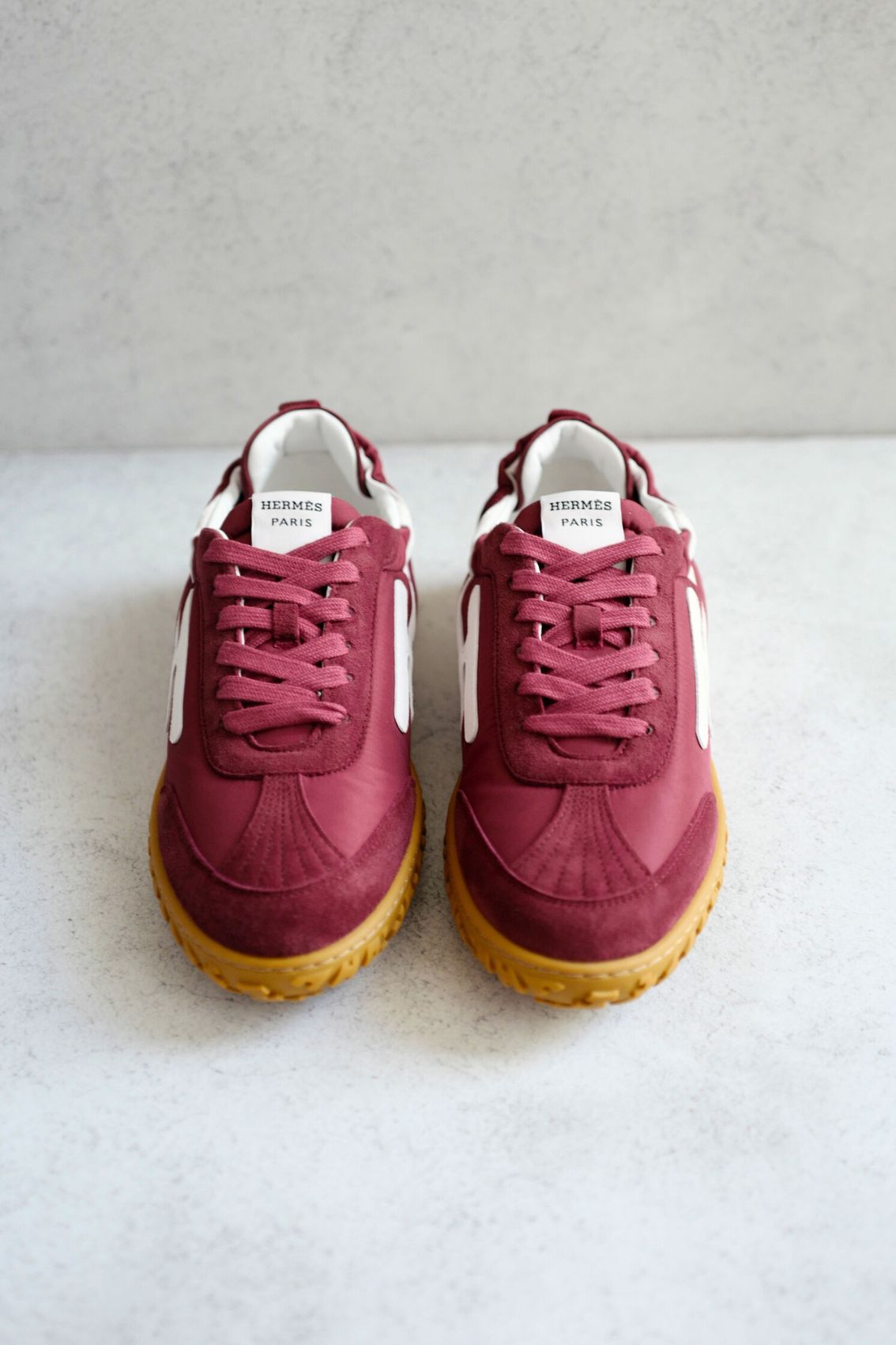 Hermès Women Sneaker Jet Rose Lie De Vin/Blanc Nylon Suede Goatskin Size 39