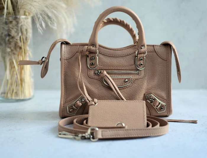 Balenciaga Nano City In Rose Sable Beige Nude Color With Metalic Edge