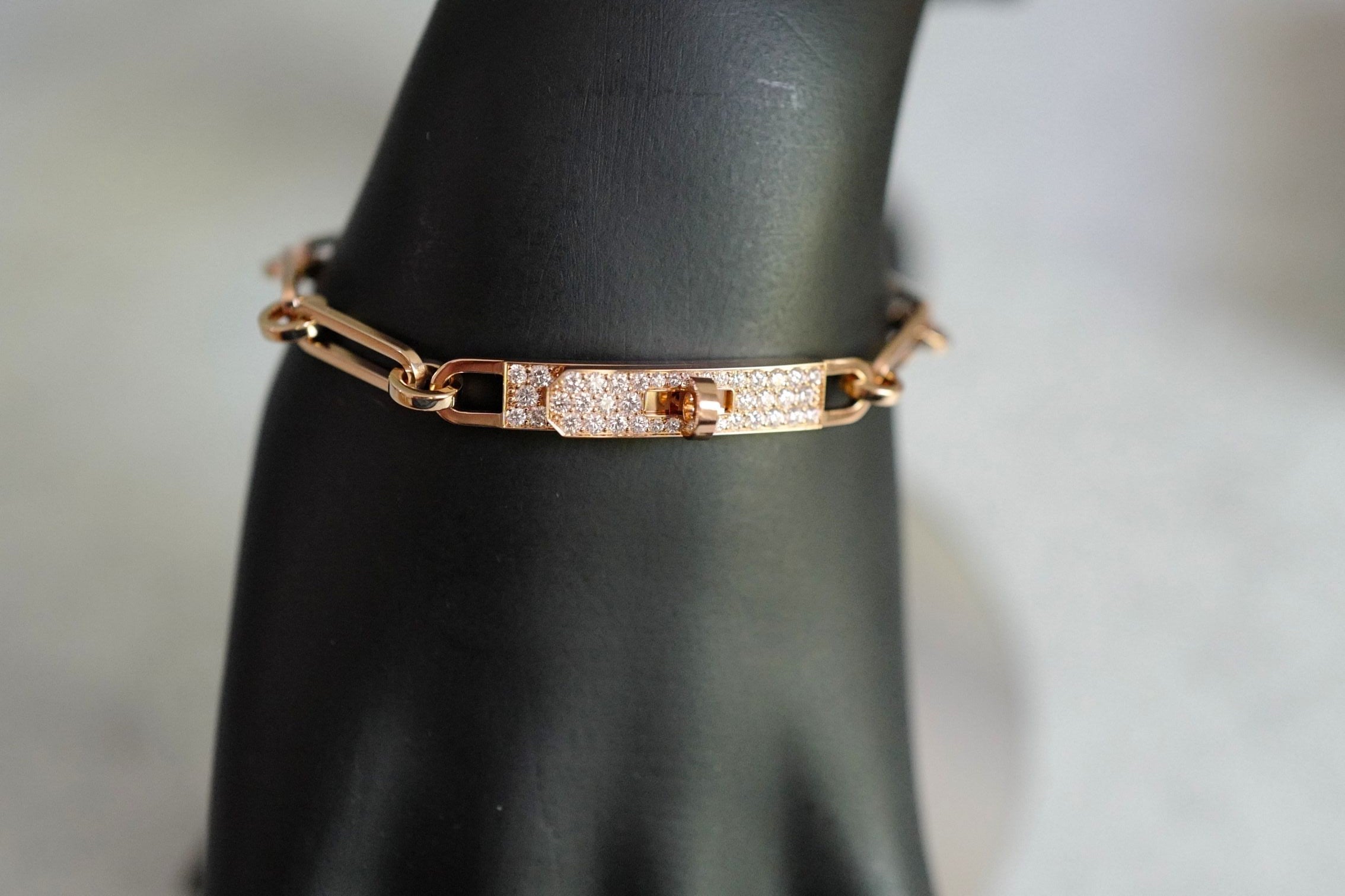 Hermès Kelly Chaine Bracelet Small Model 18K Rose Gold Diamonds Size 140