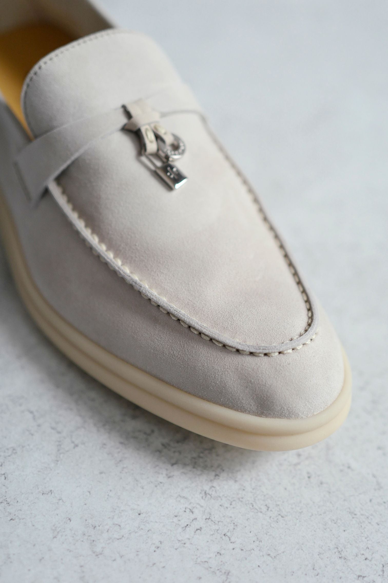 Loro Piana Summer Charm Walk Loafer Pearl Powder Suede Calfskin Size 37.5