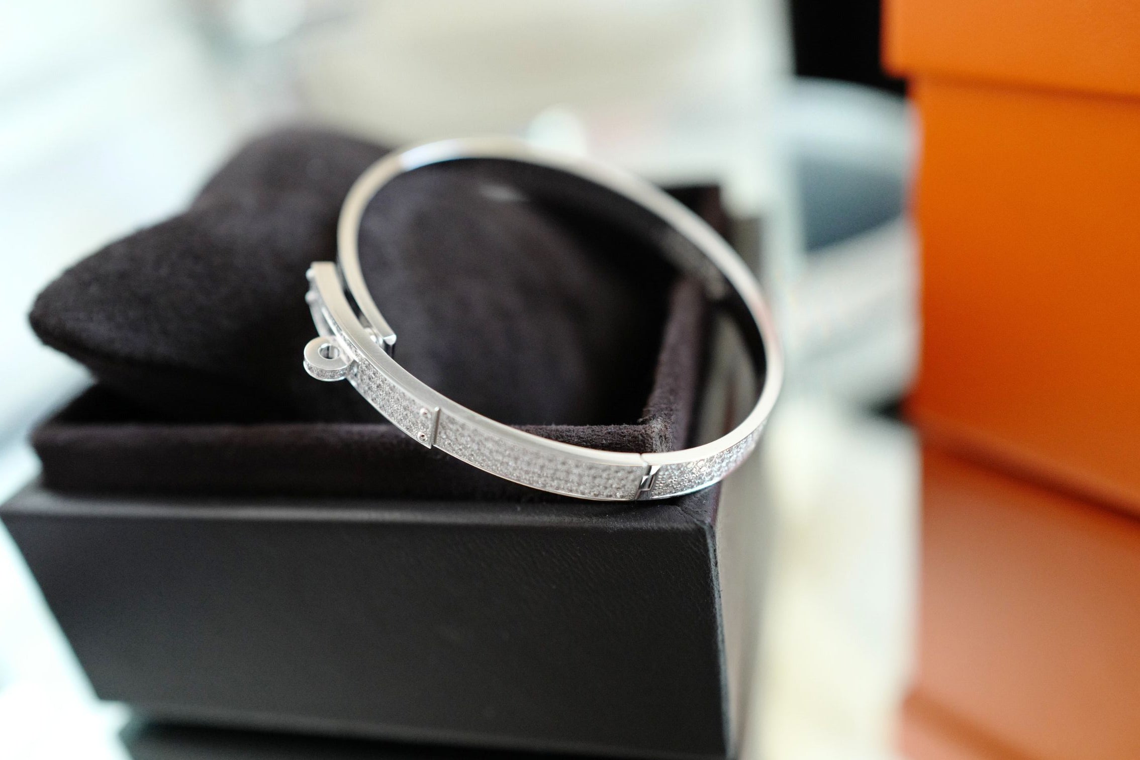 Hermès Kelly Bangle Bracelet PM Full Diamond 18K White Gold Size SH