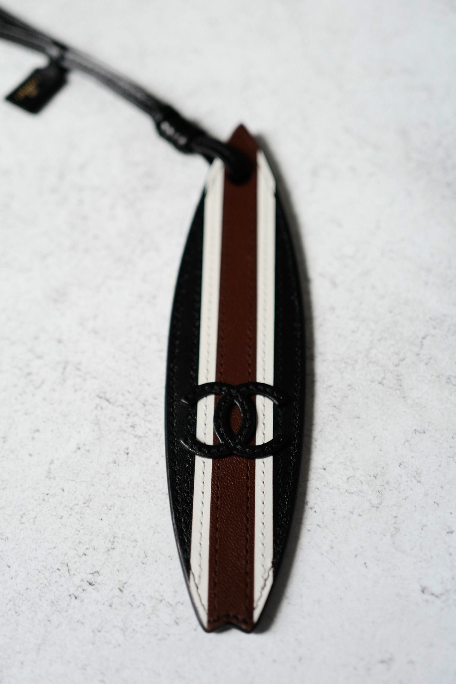 Chanel 26M Coco Beach Bag Charm Black/White/Brown Lambskin Leather