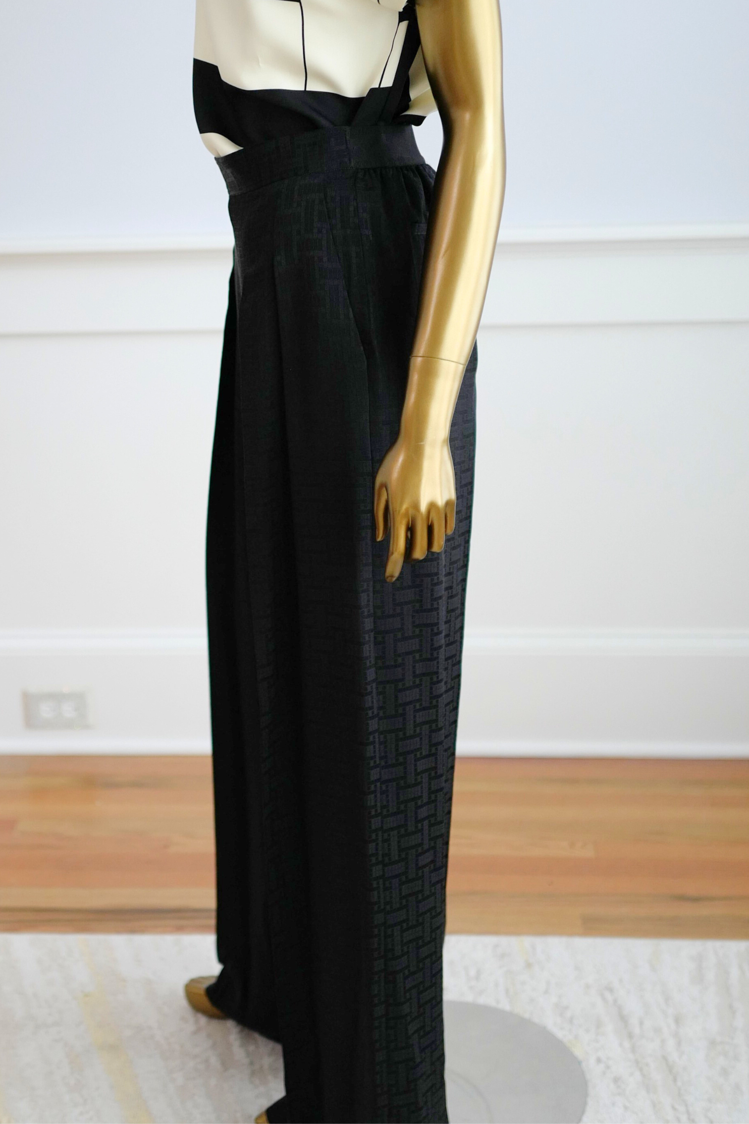 New Hermès Mosaique Wide-Leg Pants Noir Black Size 36