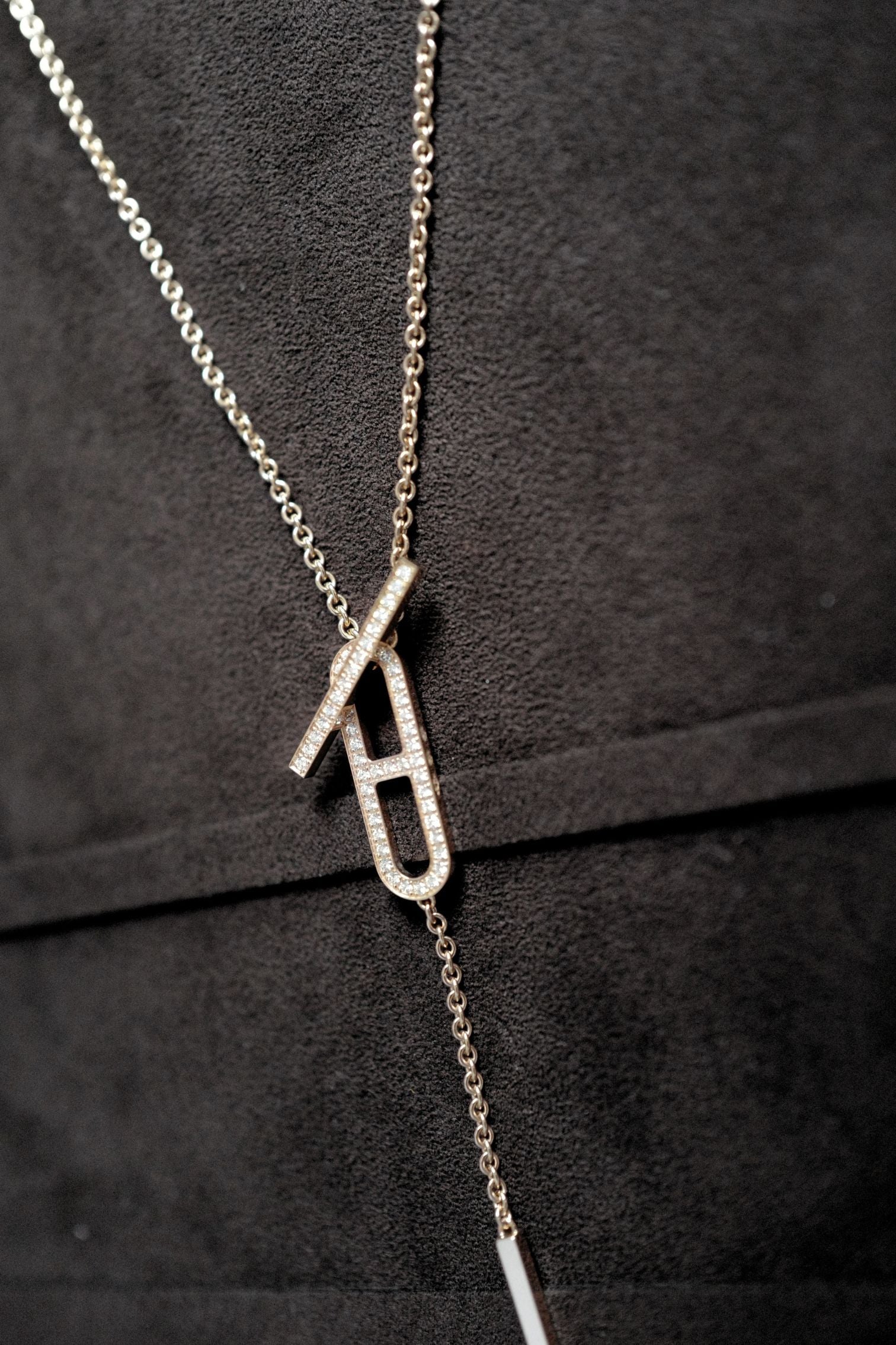 NEW Hermes Ever Chaine d'ancre Lariat Necklace Rose Gold 54 Diamonds