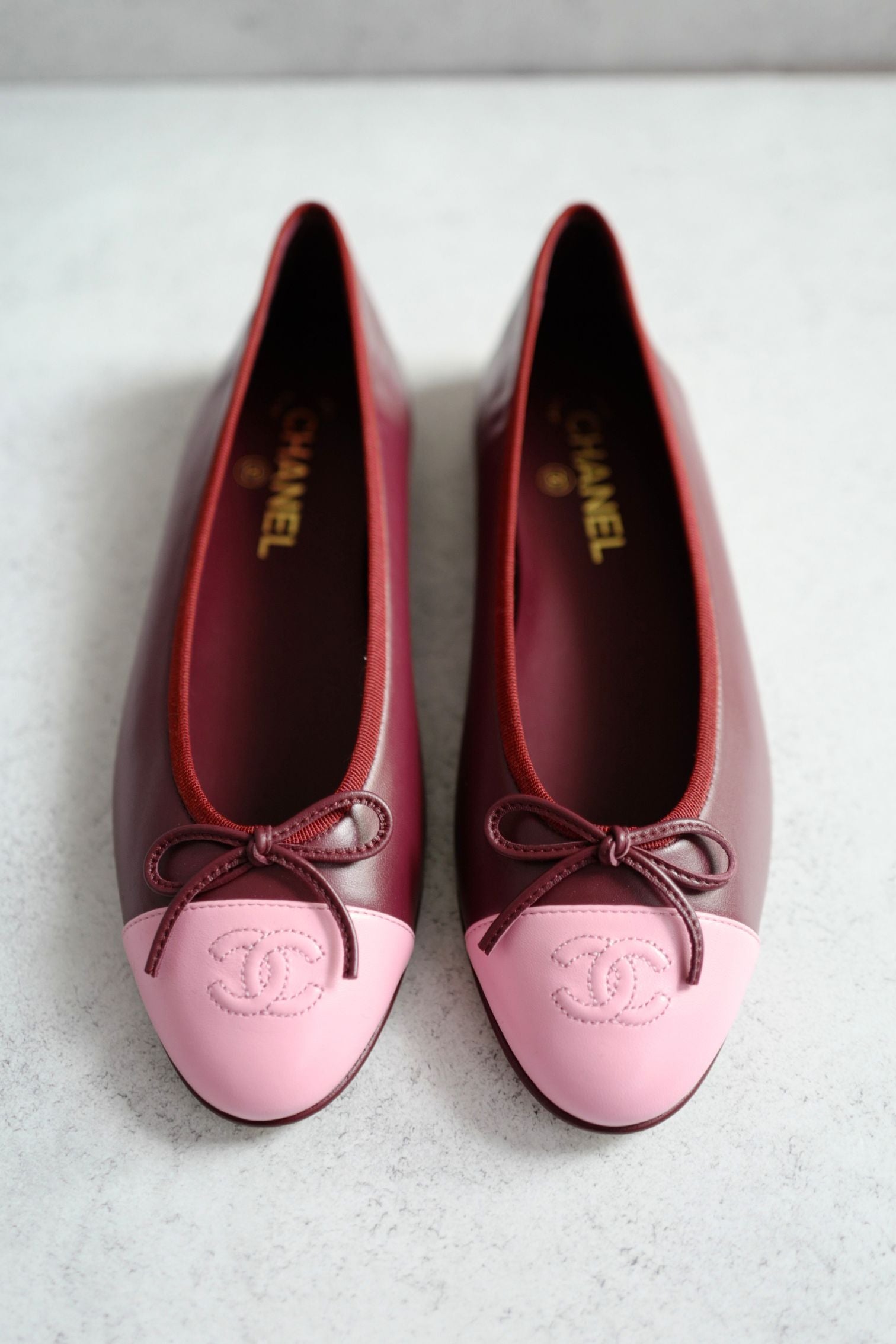 Chanel 26S Matthieu Blazy's Ballet Flats Burgundy Pink Lambskin Size 38
