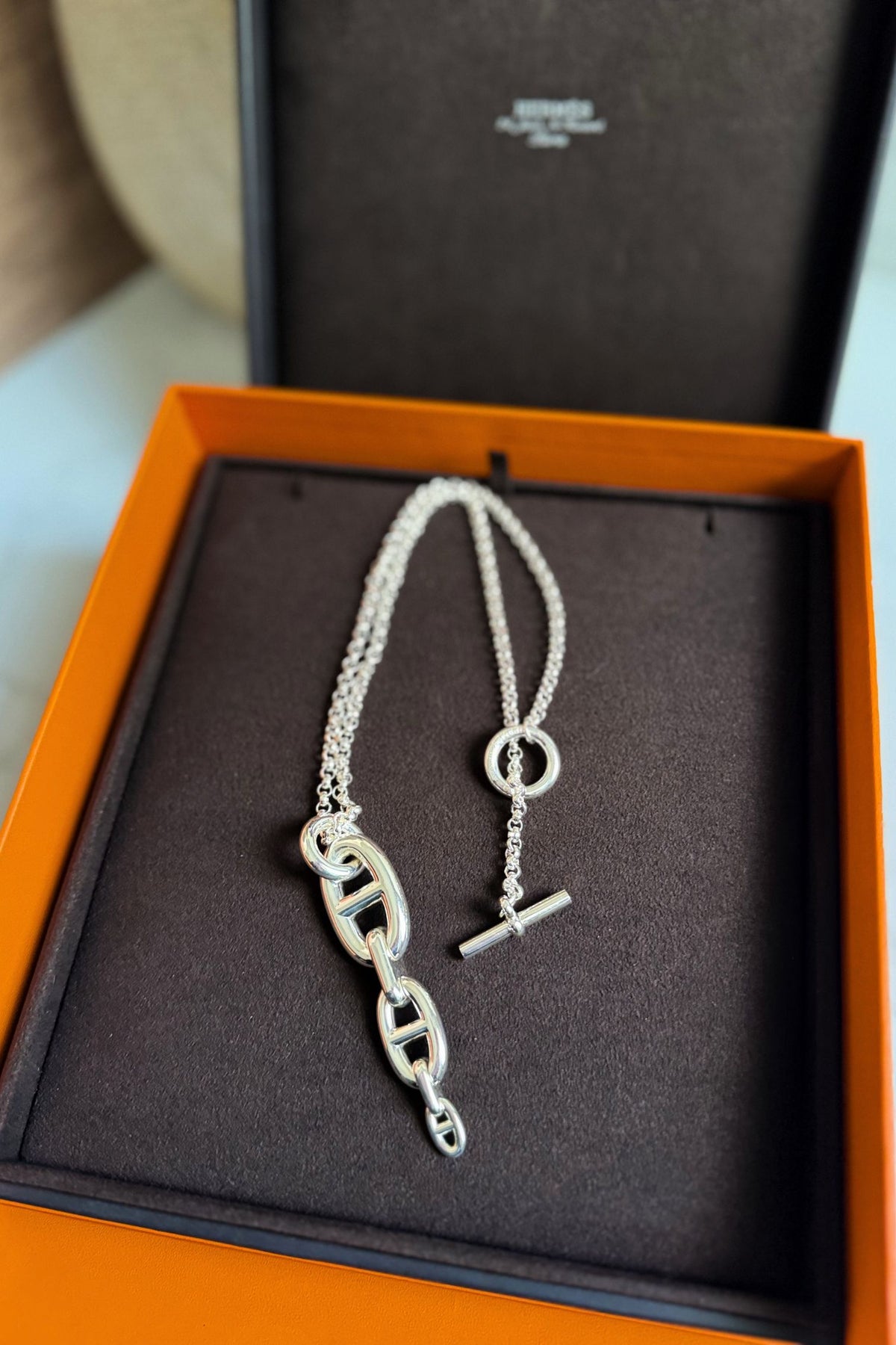 Hermes Chaine d'ancre Necklace Silver Enchainee pendant