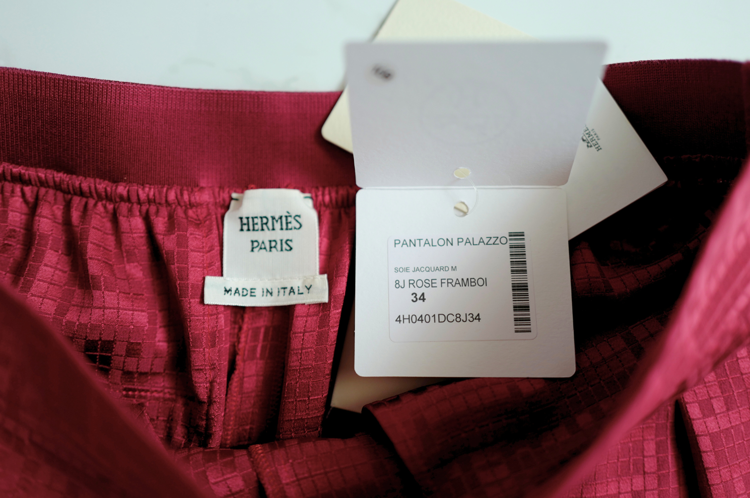 NEW Hermès "Mosaique" Wide Leg Pants Rose Framboise Size 34