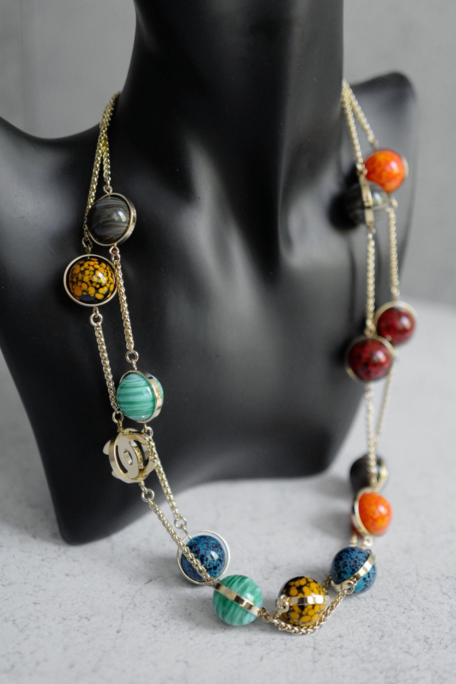 Chanel 26S Long Necklace Gold Multicolour Metal Glass Pearls