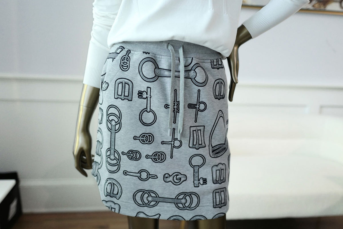 Hermes "Cahier du Colporteur" Cotton Mini Skirt Gris Byzantin Size 36