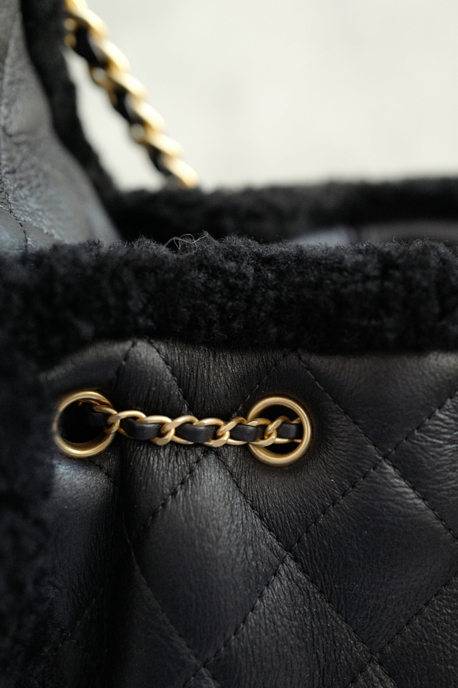 Chanel 25K Small Hobo Bag in Black Shearling and Calfskin Leather Gold Hardware