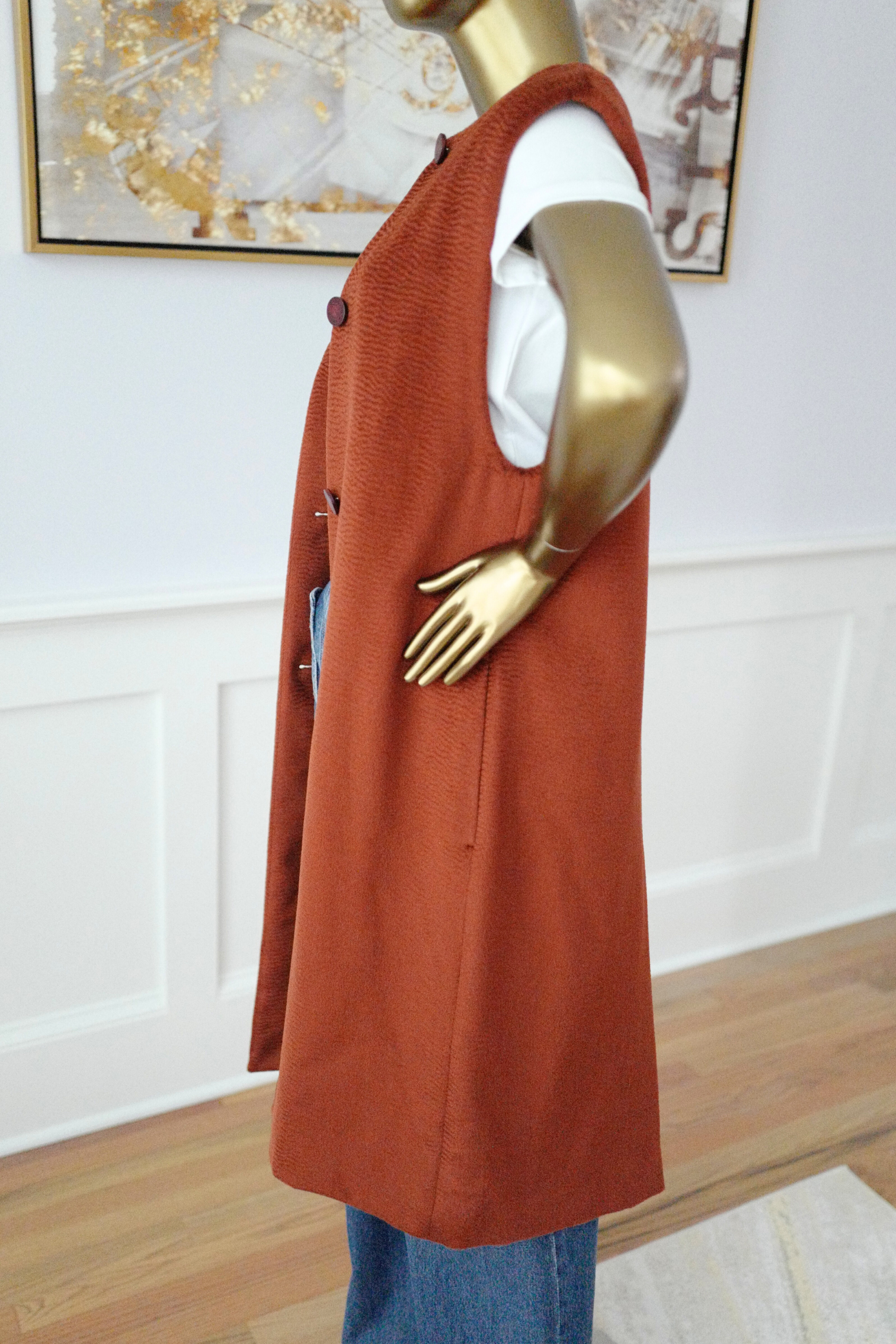 Hermes Gilet Long Vest LZ Rouge De Falun Size 36 NEW $5K Retail
