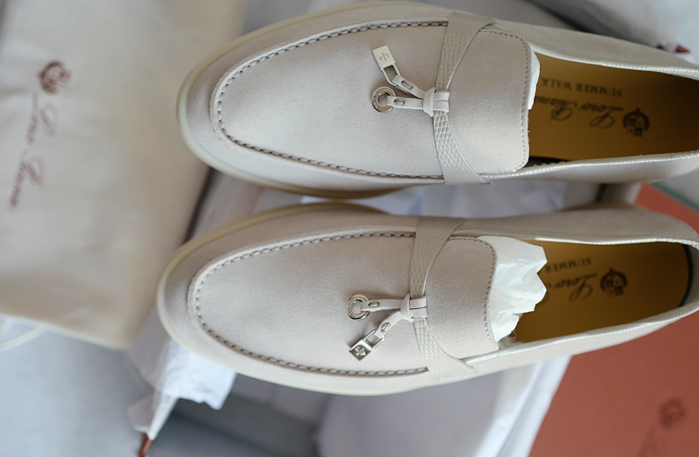 Loro Piana Pearl Walk Infinito Lizard Loafers Pearl Beige My Charms Size 36.5