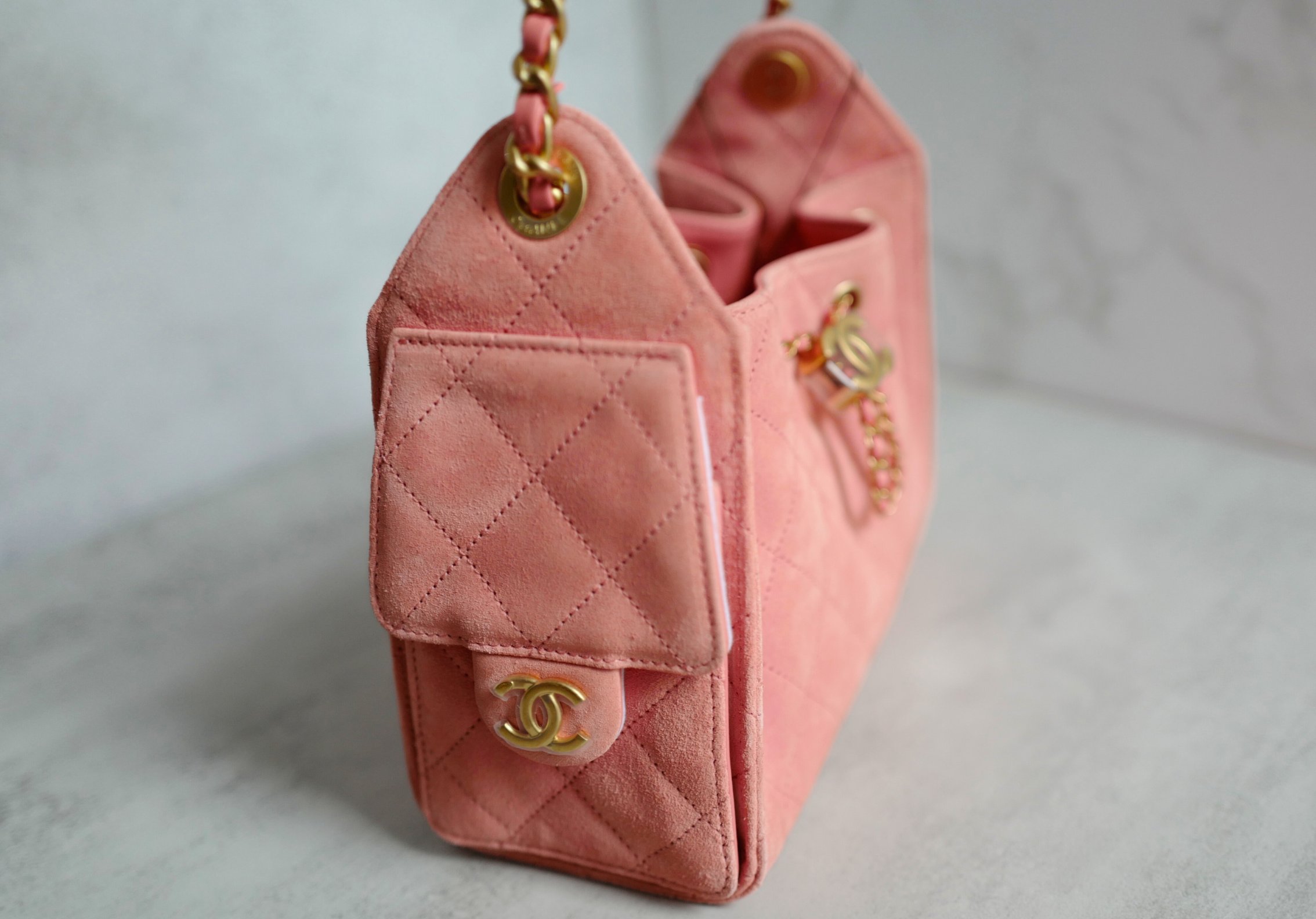 BNIB Chanel 26C Mini Hobo Shoulder Bag in Pink Suede with Gold Hardware