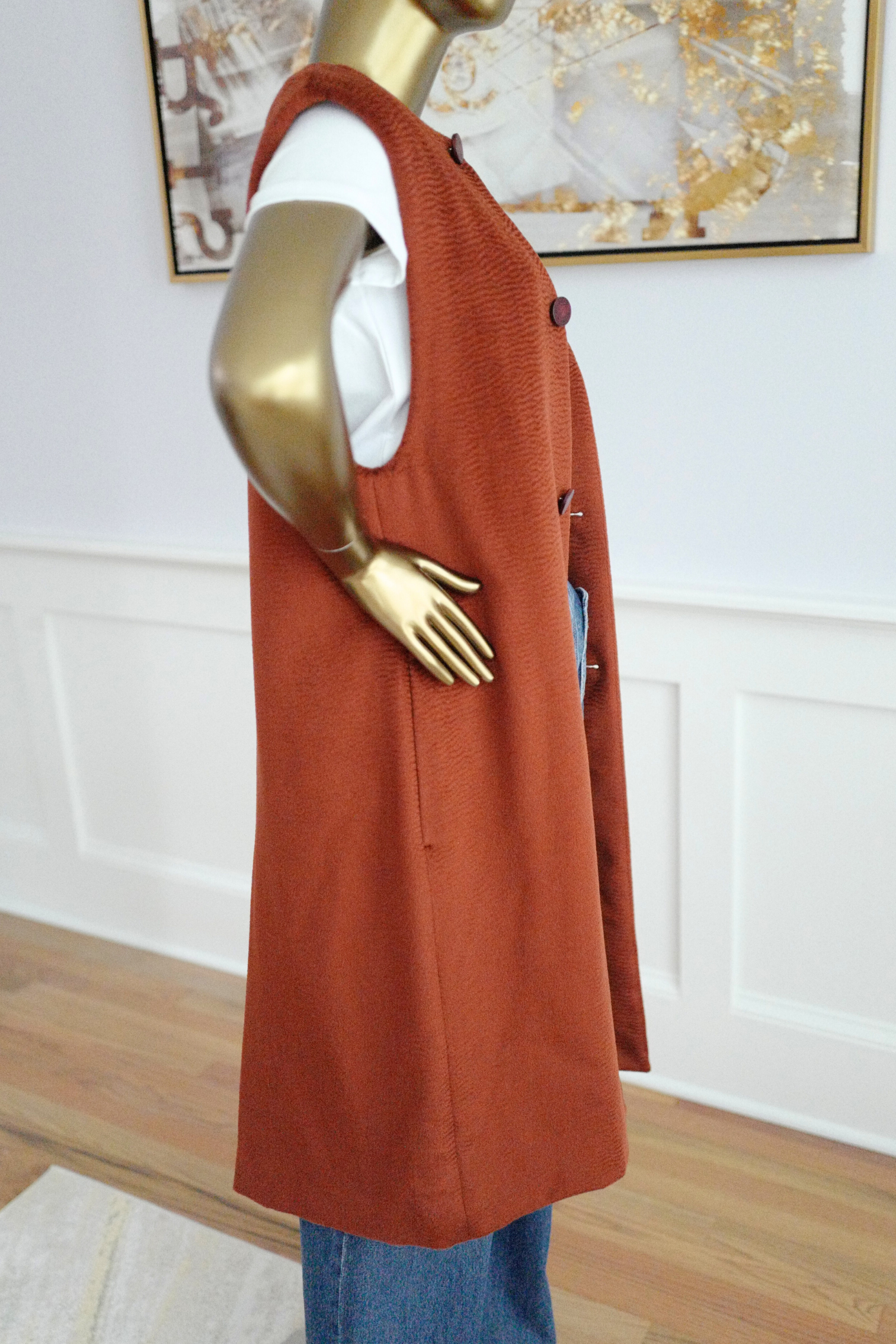 Hermes Gilet Long Vest LZ Rouge De Falun Size 36 NEW $5K Retail