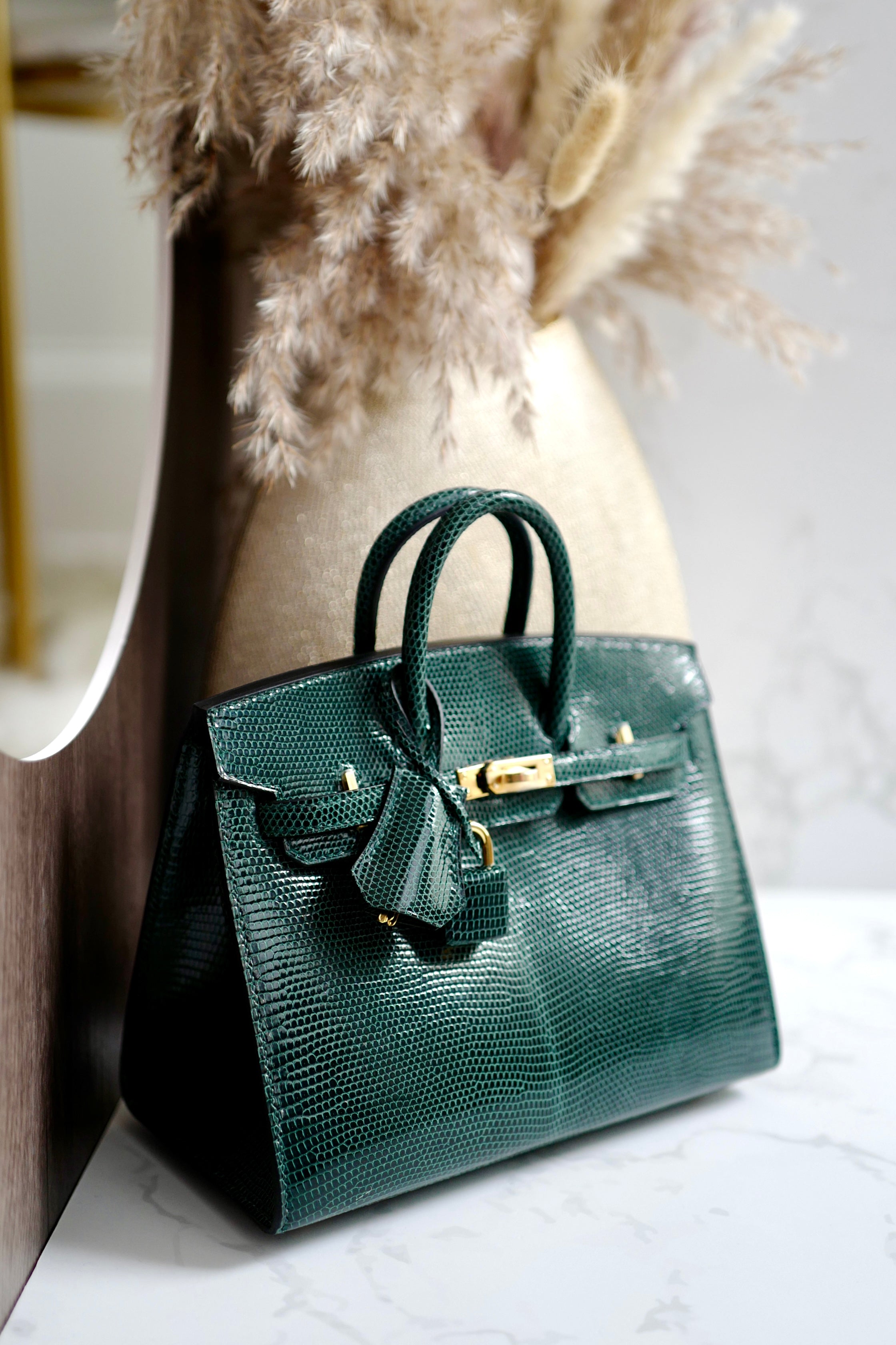 Hermes BIRKIN 20 Lizard Lisse in Vert Cypress Gold Hardware