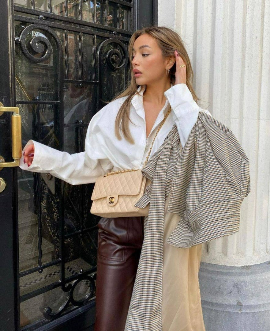 BNIB Chanel Medium Classic Double Flap Bag Beige Clair Grained Gold Hardware