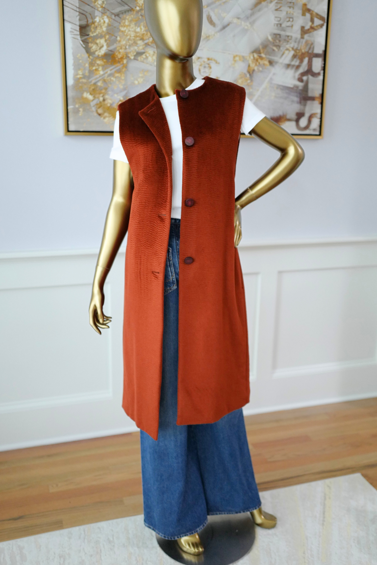 Hermes Gilet Long Vest LZ Rouge De Falun Size 36 NEW $5K Retail