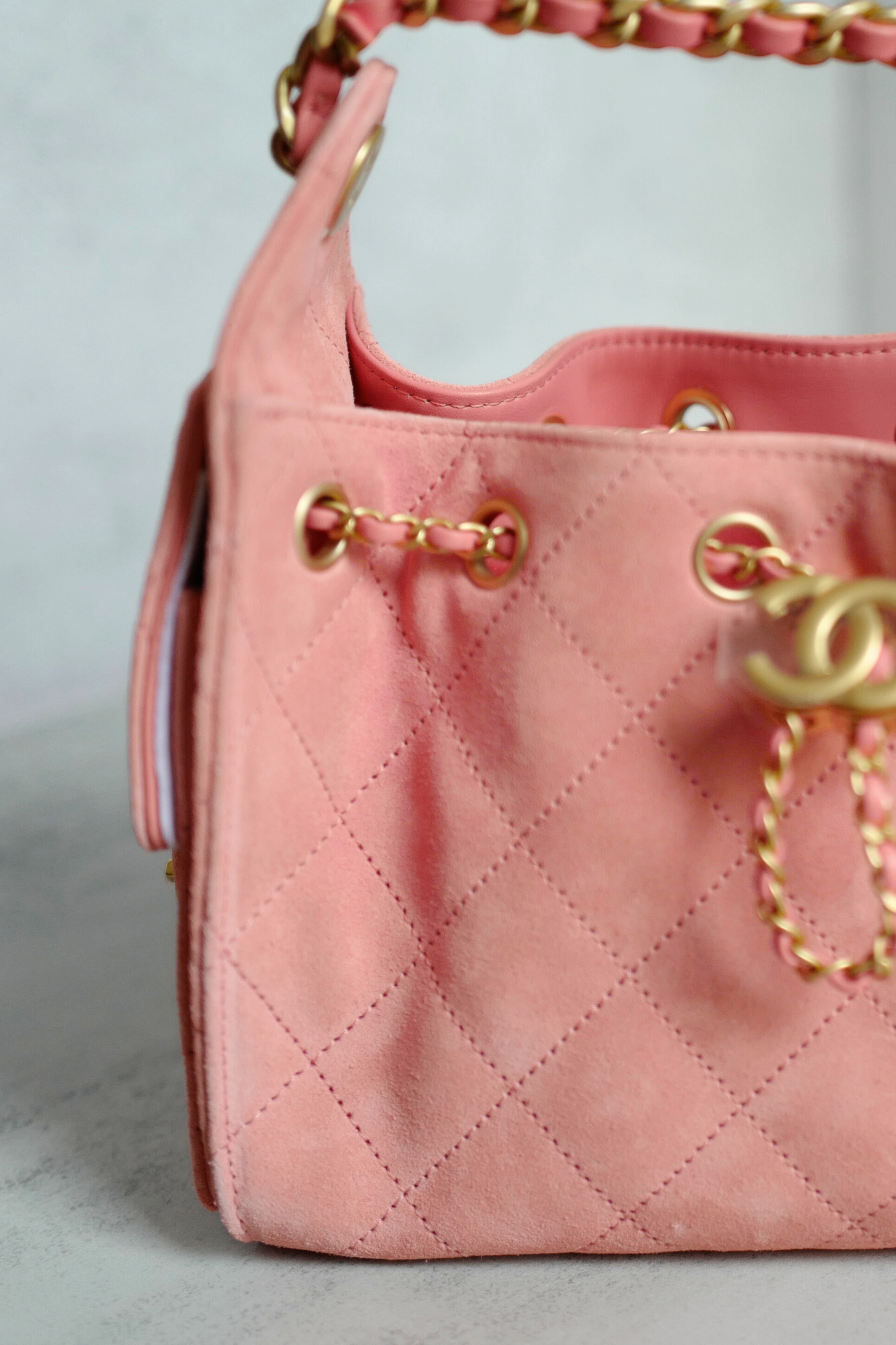 BNIB Chanel 26C Mini Hobo Shoulder Bag in Pink Suede with Gold Hardware