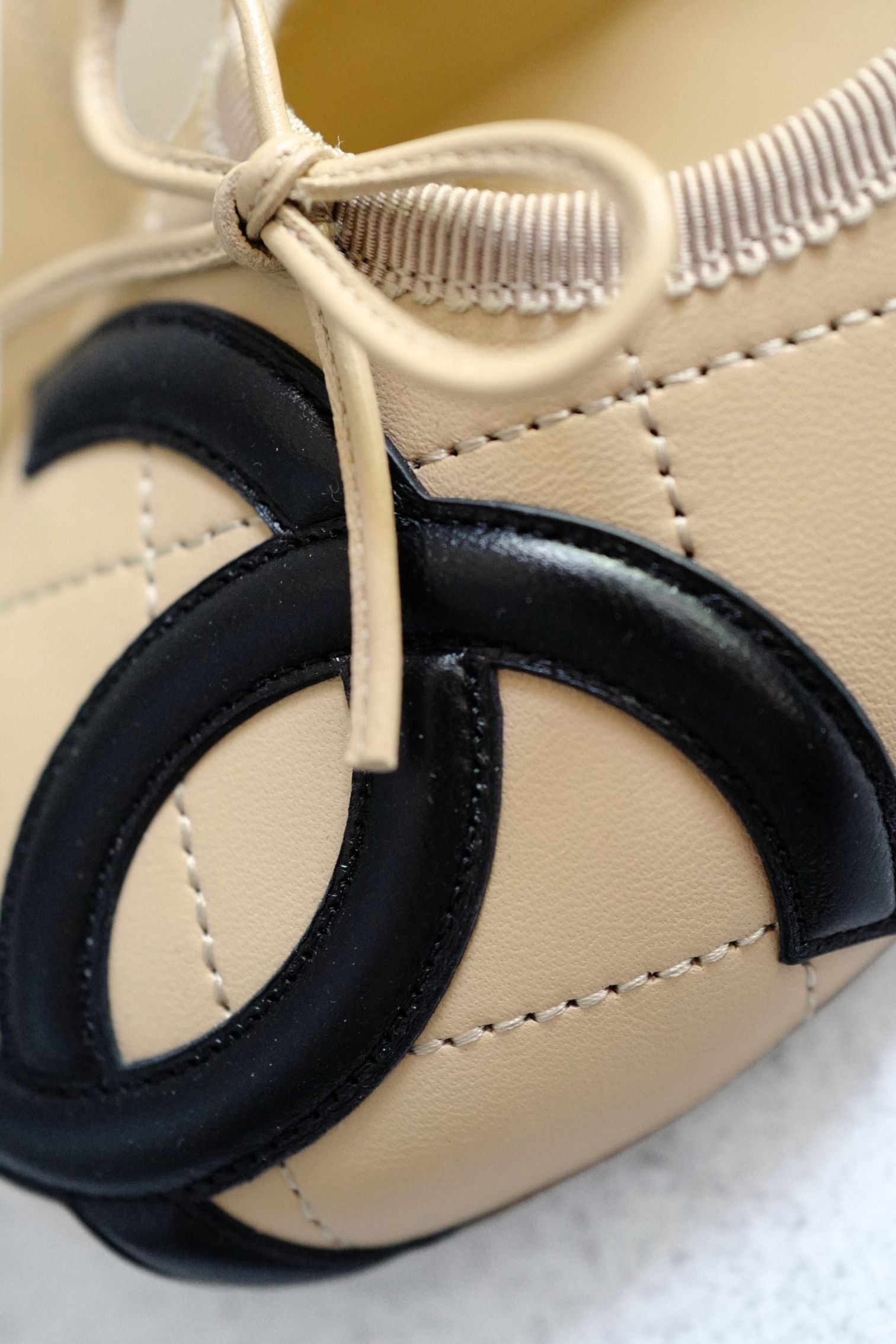 Chanel 26M Coco Beach Ballet Flats Beige Lambskin Size 37.5