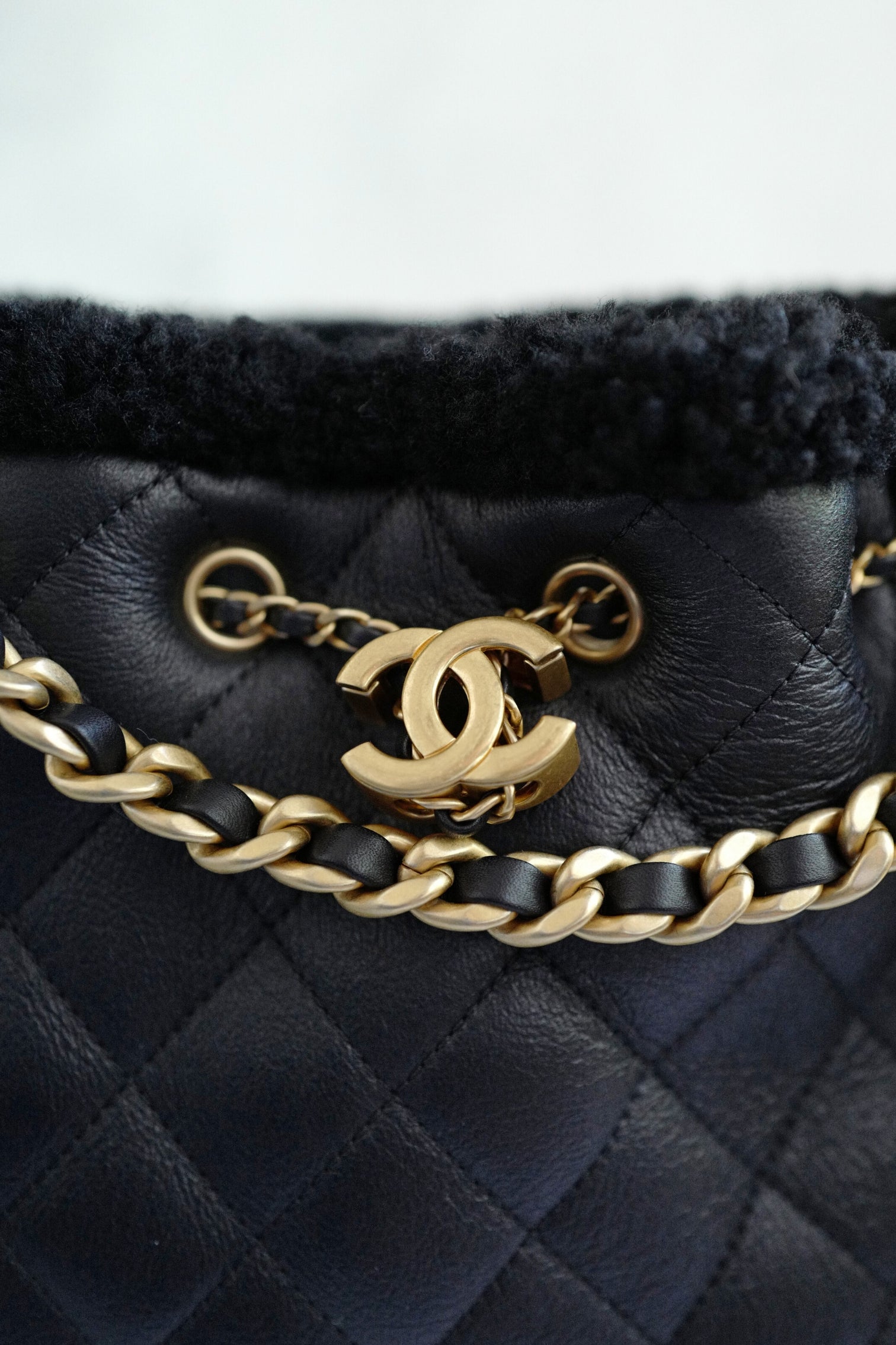 Chanel 25K Small Hobo Bag in Black Shearling and Calfskin Leather Gold Hardware